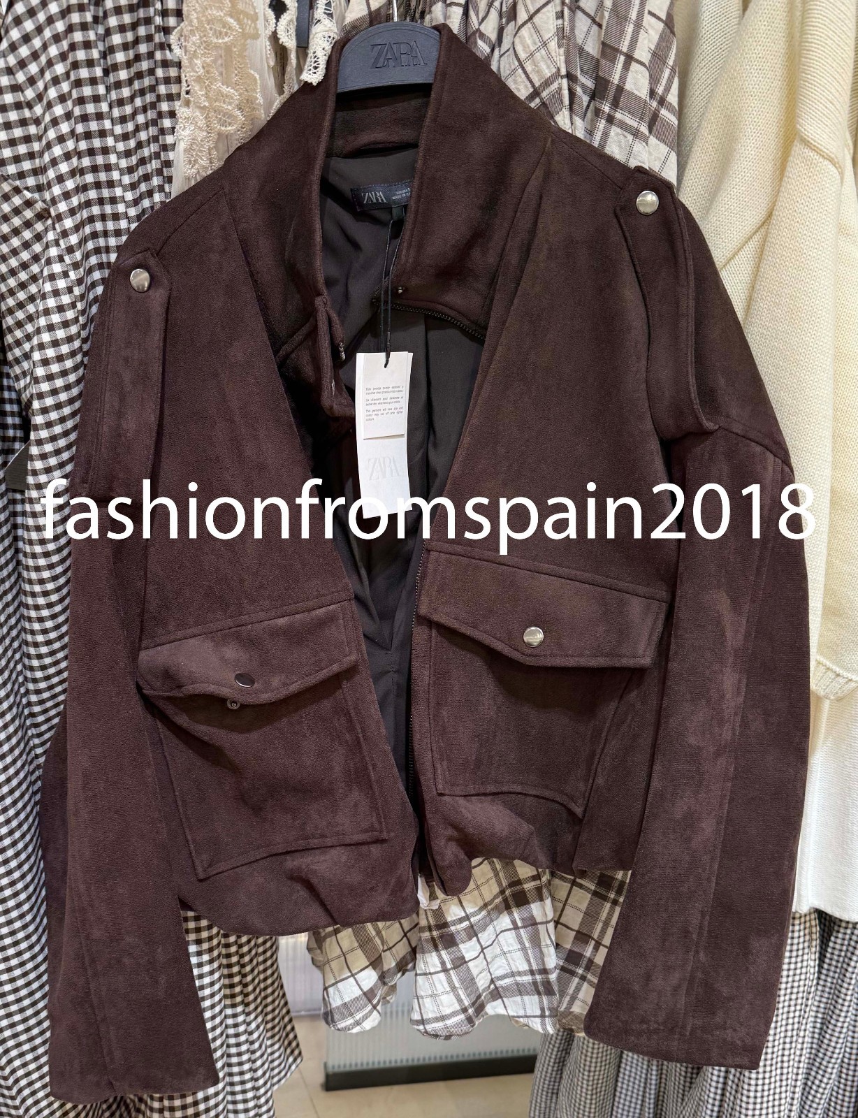 ZARA NEW WOMAN FAUX SUEDE JACKET WITH SHOULDER TABS CHCOCO BROWN 4344/150/753
