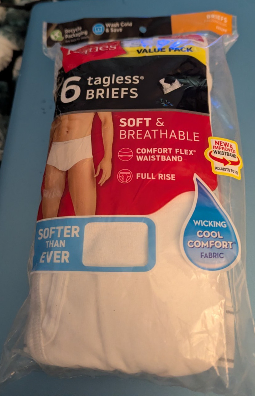 Hanes 6 tagless briefs white S NWT