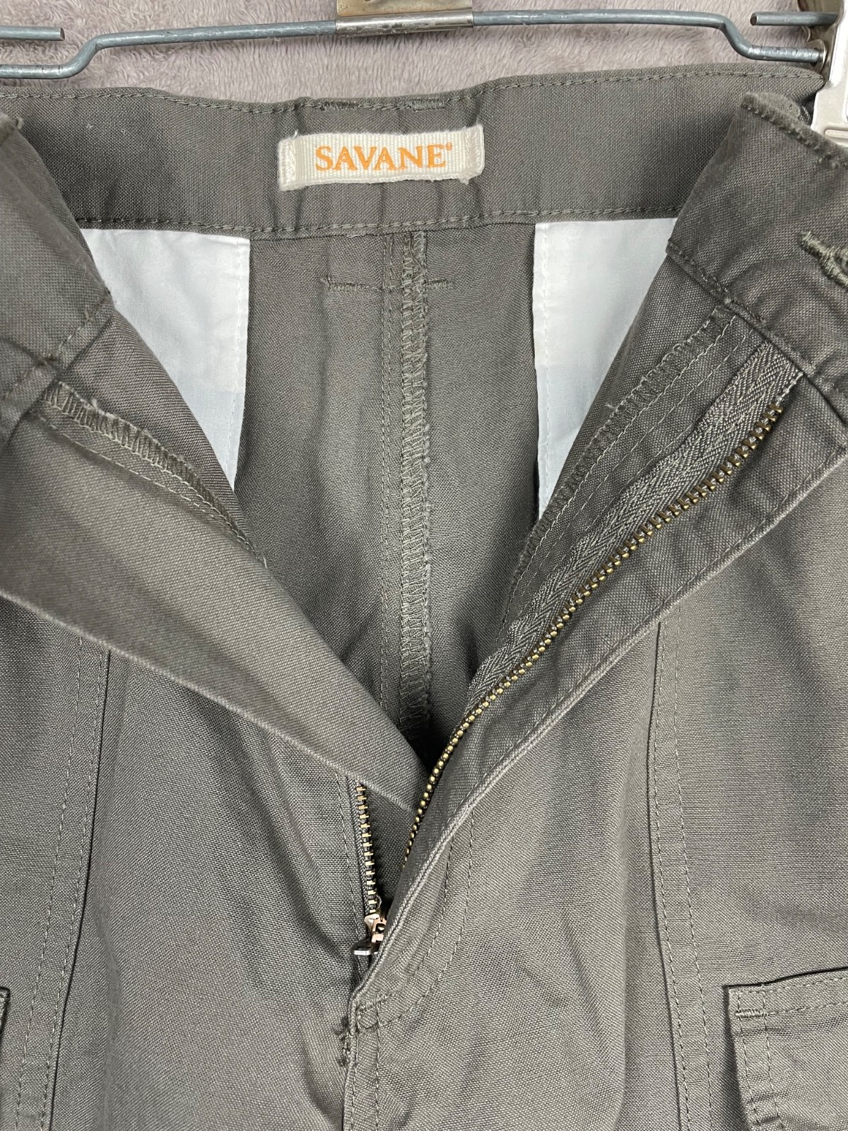 Savane Shorts Mens 34 Olive Green Cotton Canvas Elastic Waist Cargo Utility Hike