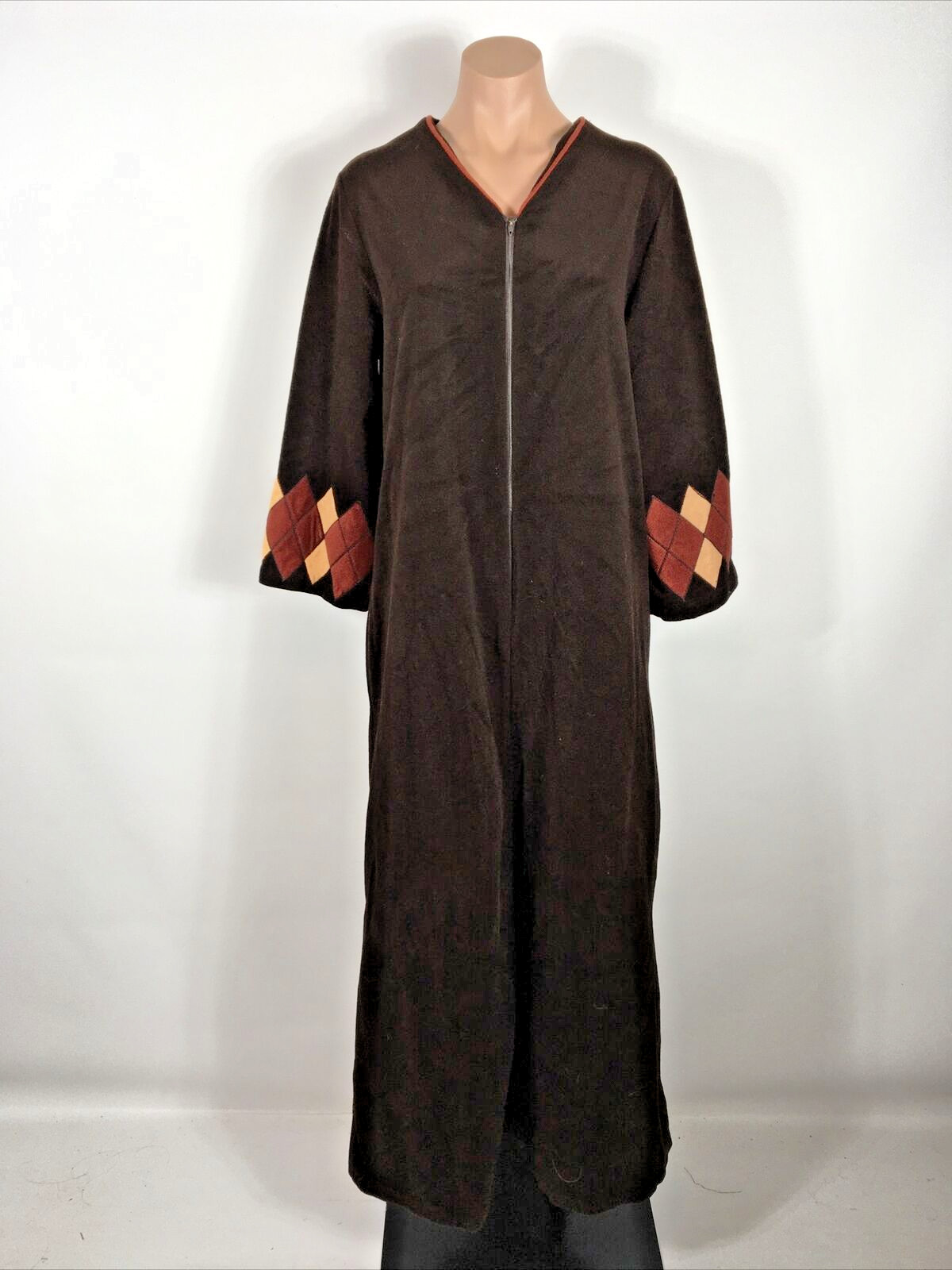 Vintage 70s Psychedelic Pattern Velour Kaftan Mumu Maxi House Dress – Medium