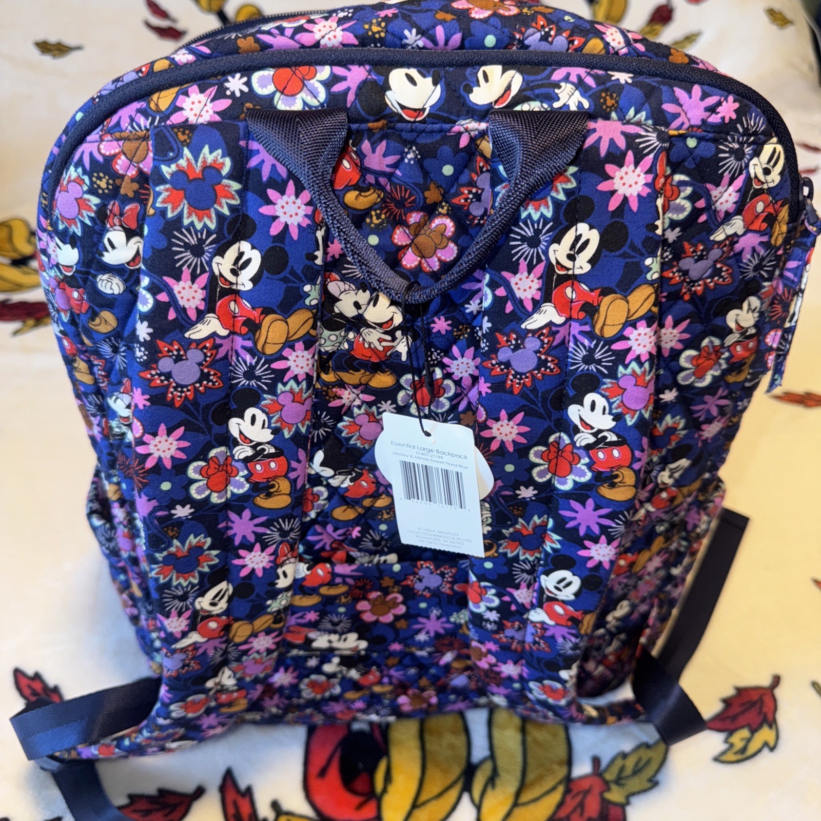 Vera Bradley Disney Mickey & Minnie Floral Blue Essentials Large Backpack NWT