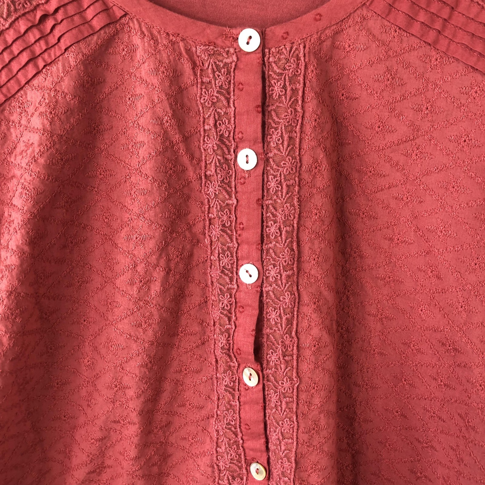 LOGO Lavish Top Womens M Pink Embroidered Feminine Boho Eyelet Peplum Festival
