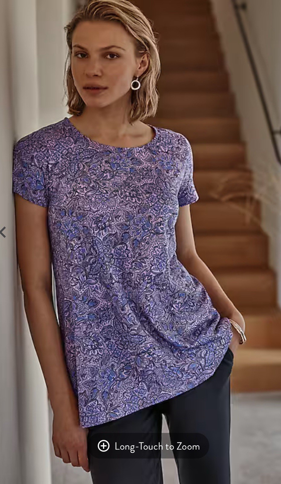 NWT PURE JILL(J JILL) SS SCOOP NECK PIMA ELLIPTICAL TEE-XL-LAVENDER FLORAL-NICE