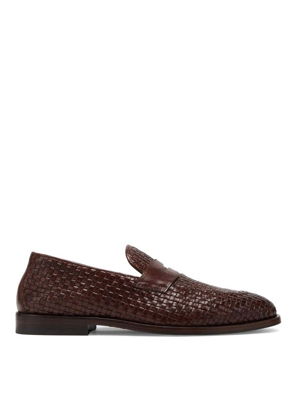 BRUNELLO CUCINELLI MEN’S BURNED LEATHER WOVEN LOAFERS MSRP $1595