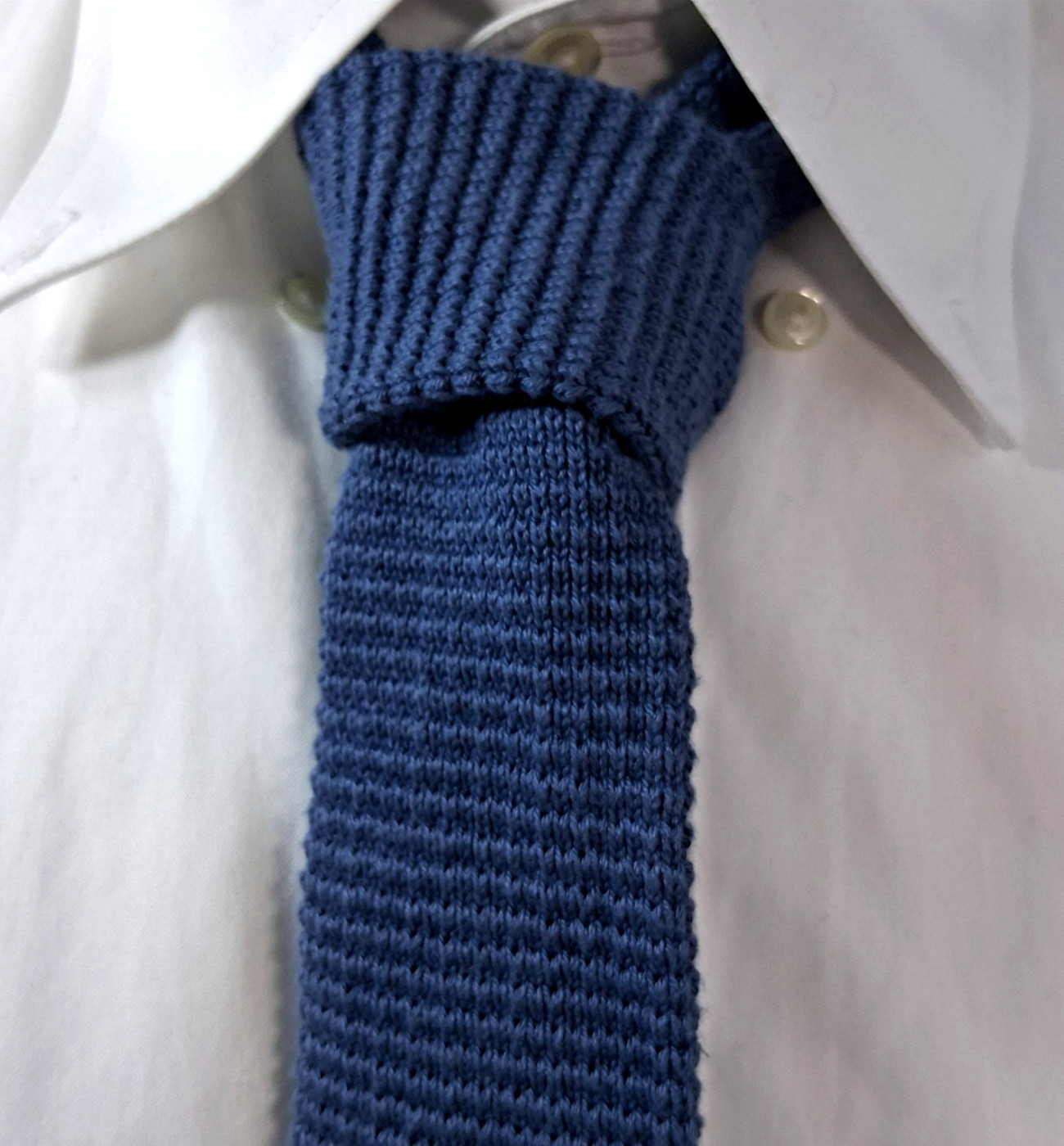 615 Collection Blue Men’s Neck Tie~Skinny Square~100% Lisle Cotton~Made USA~42″L
