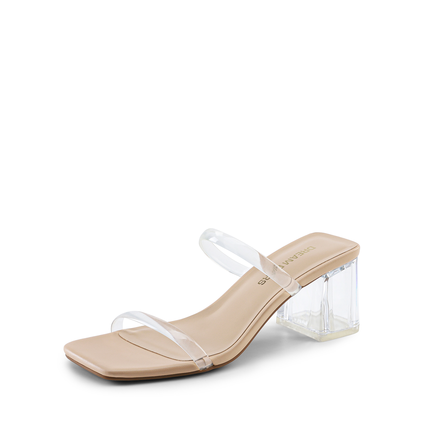 Women Heeled Sandal Square Open Toe Low Block Chunky Heels Slides Sandals