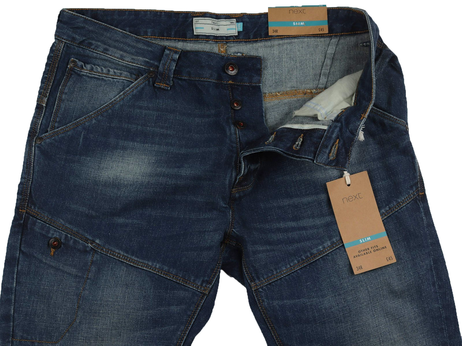 NEXT Mens Blue Slim Jeans Size 36 Long 34 Regular RRP £45