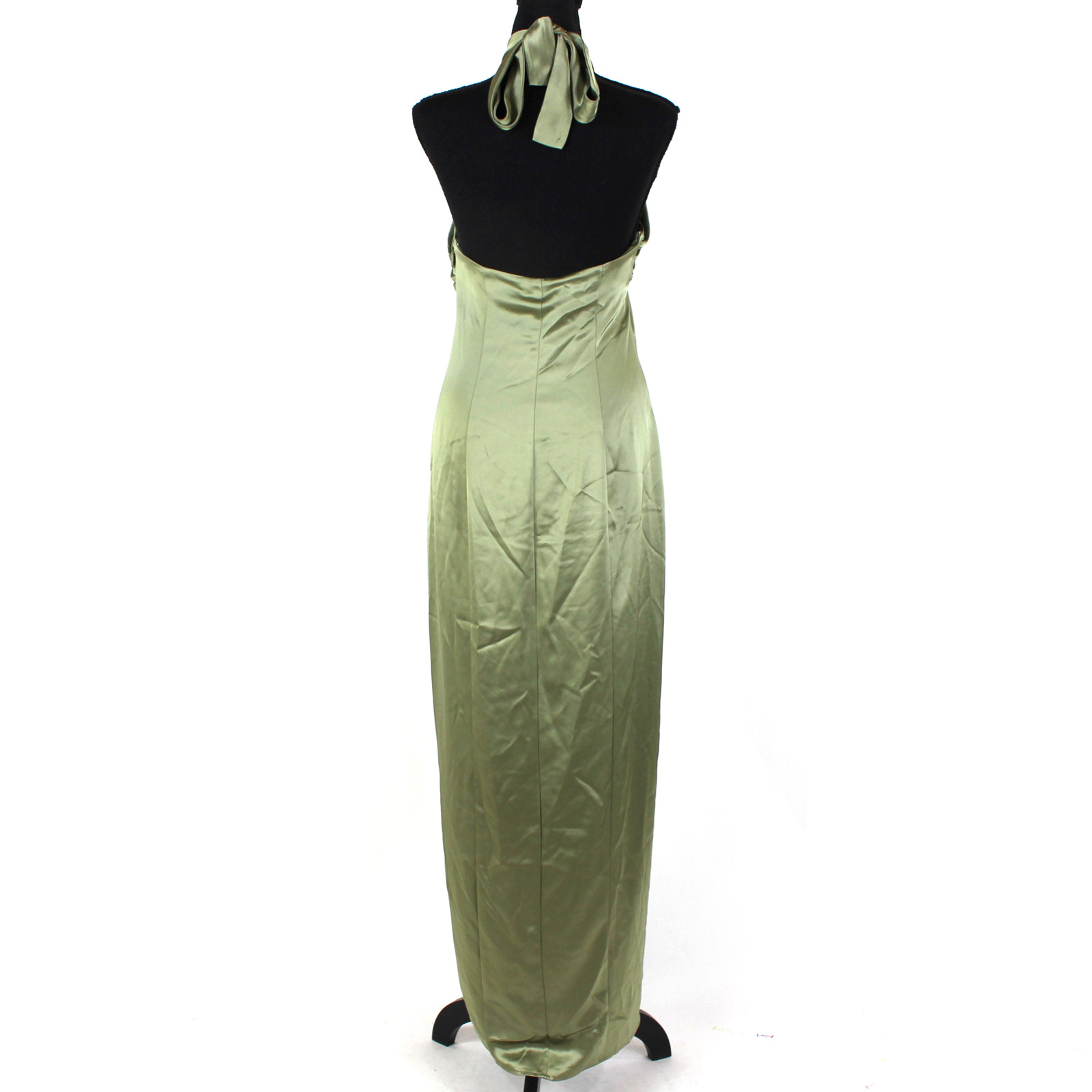 Reformation Kavi Satin Maxi Dress NEW Artichoke Green Side Slit Halter Size 6