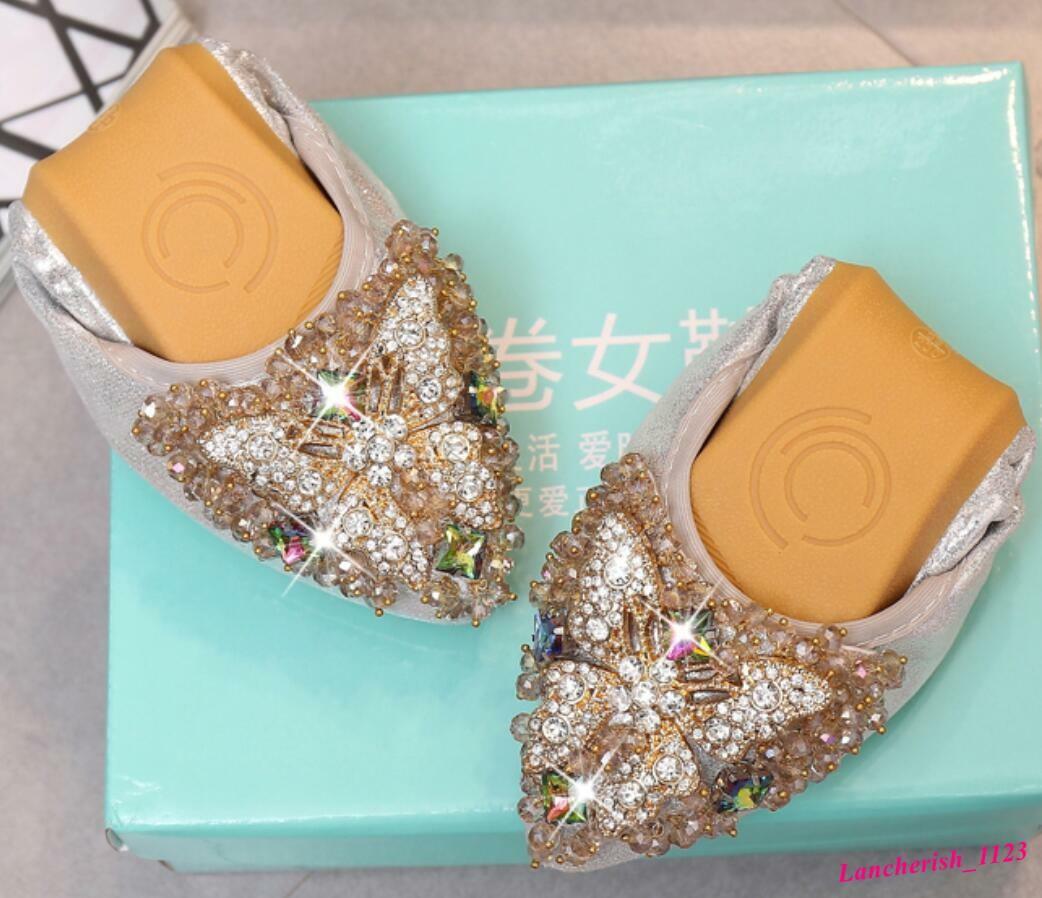 Rhinestone Butterfly Women’s Pointy Toe Shoes Slip On Loafers Flats Formal Chic