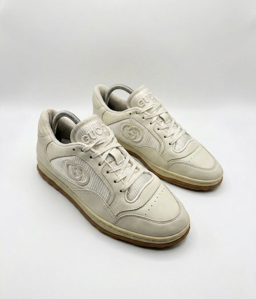 Gucci MAC80 Low Top Leather Skateboard Sneakers Off White Gum Size G 7