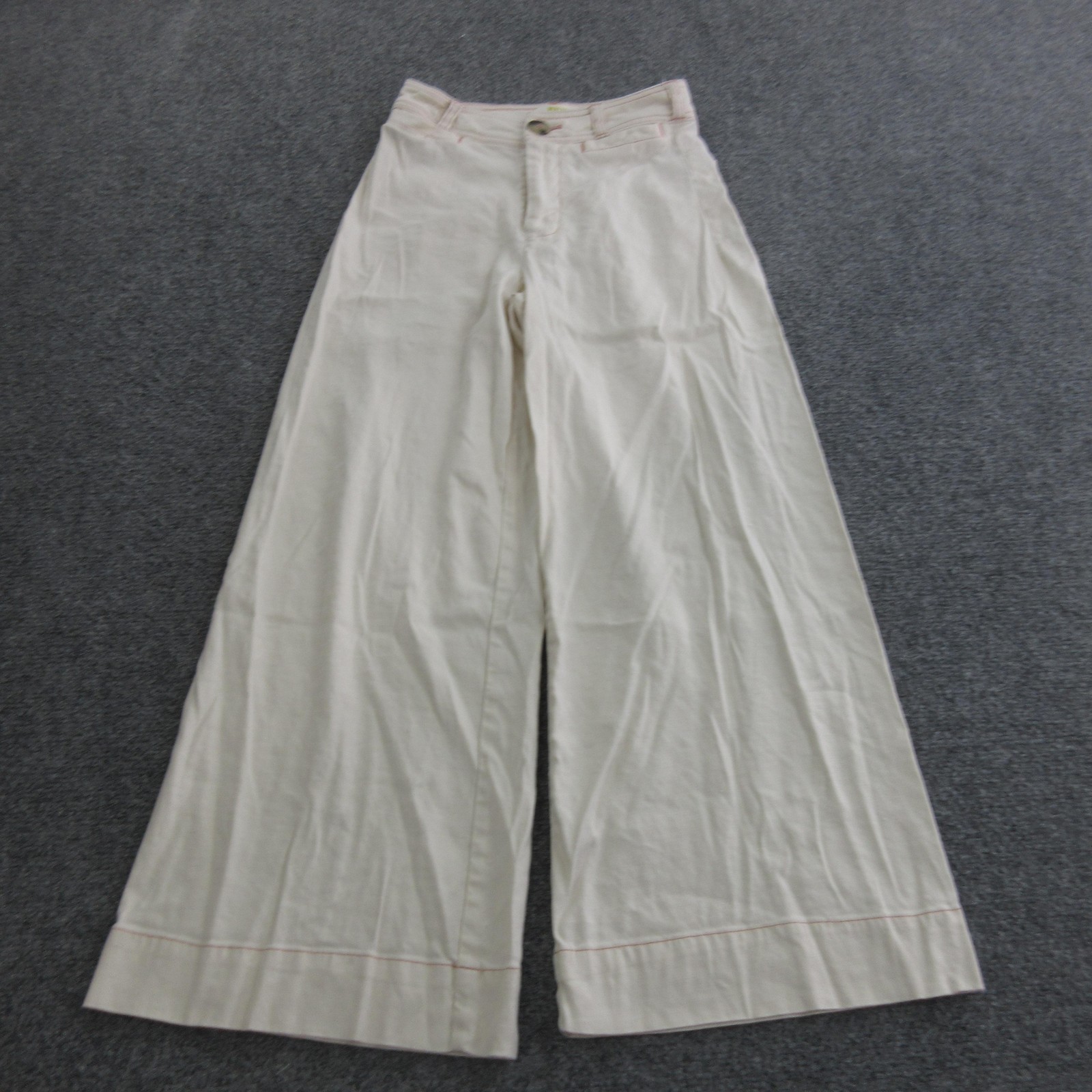 Maeve Pants Womens 25P White Linen Twill Wide Leg Cropped Stretch Casual Relaxed