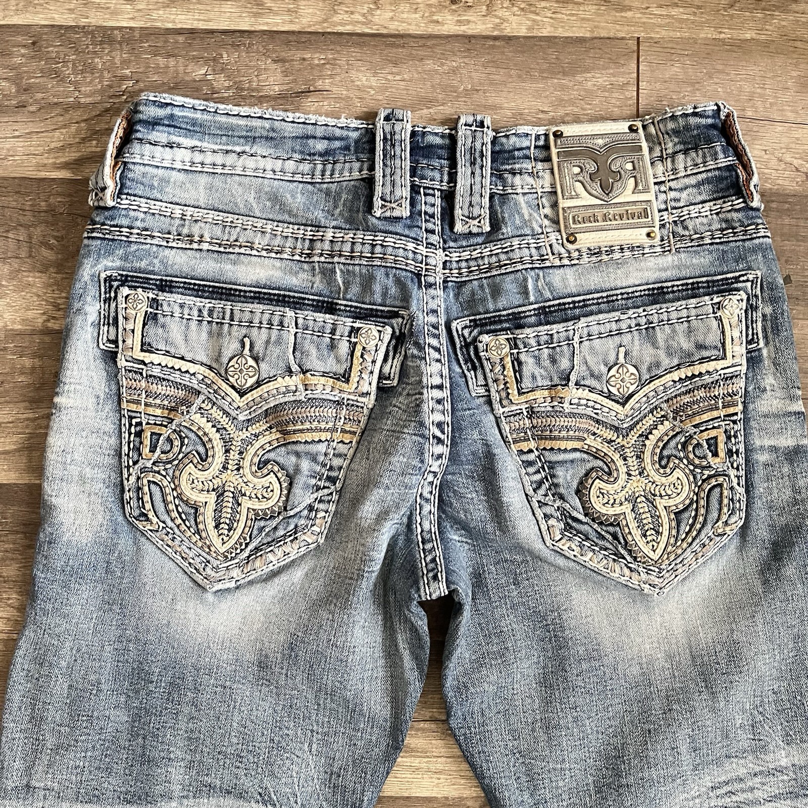 Rock Revival Mens “Tad” Bootcut Jeans Mens 31×30 Blue Denim *READ* FLAW
