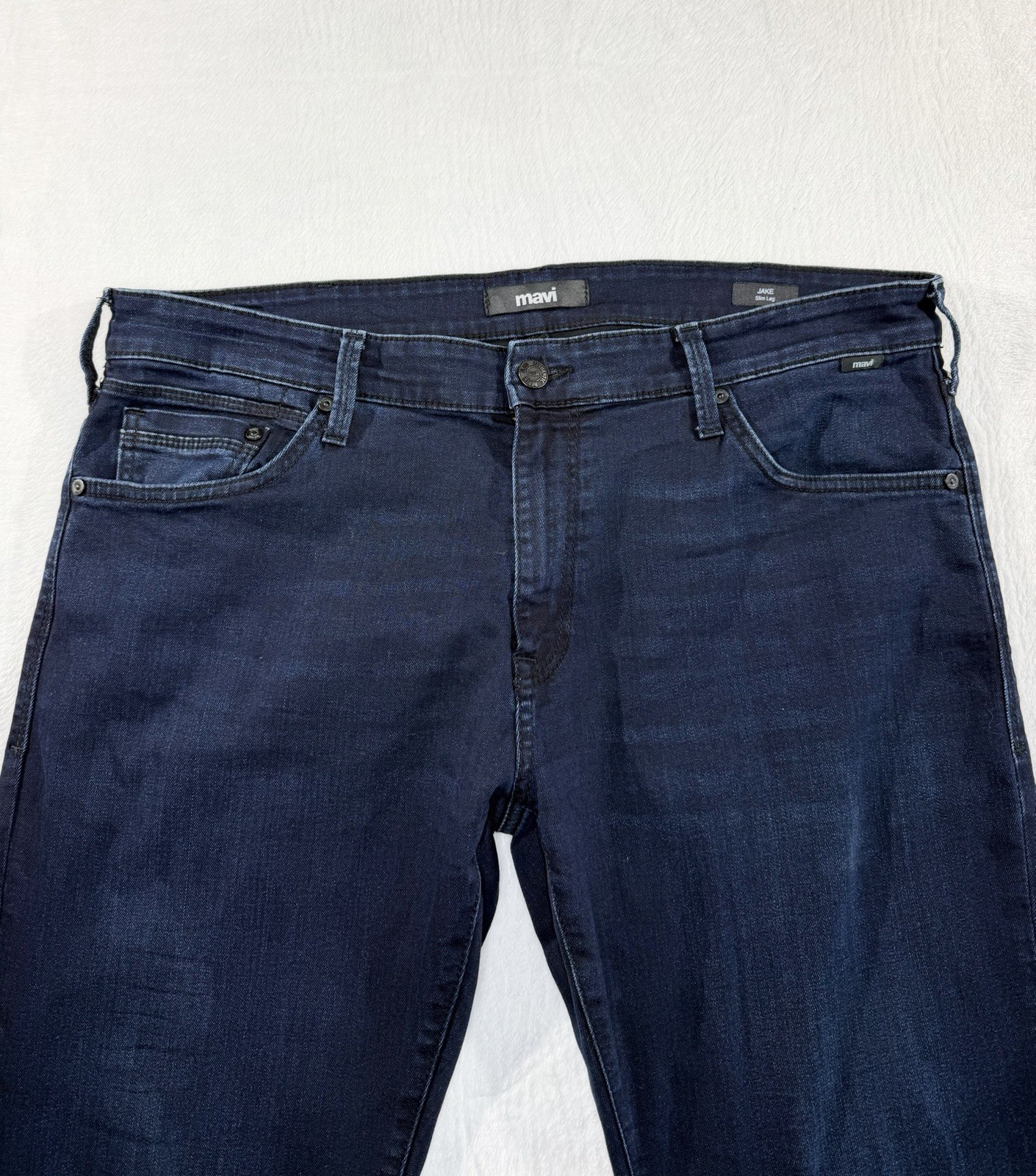 Mavi Jake Men’s Dark Wash Slim Leg Straight Stretch Denim Blue Jeans, 38×30