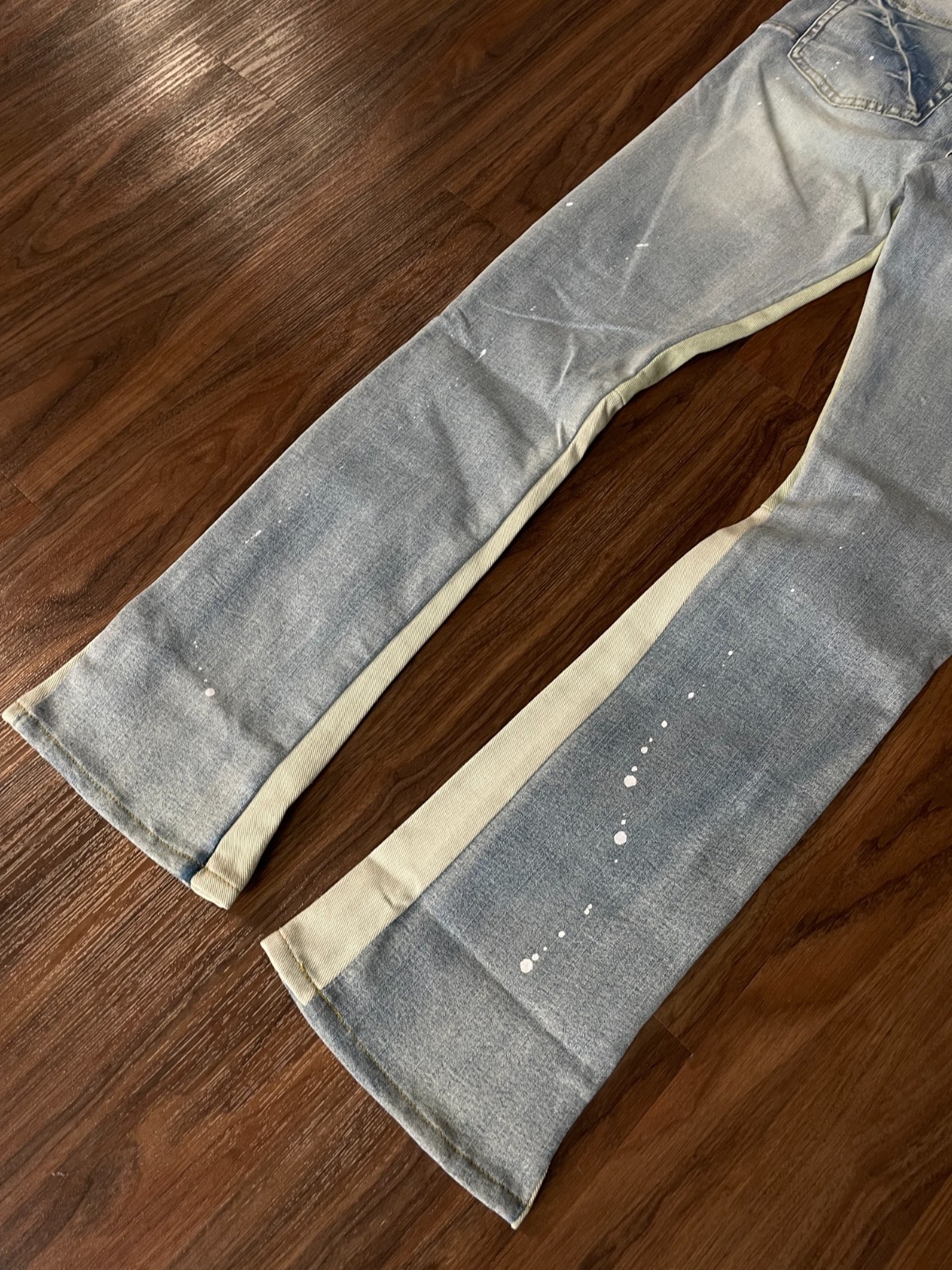 purple Brand Light Blue Wash Panel Distressed Flared Fit Denim