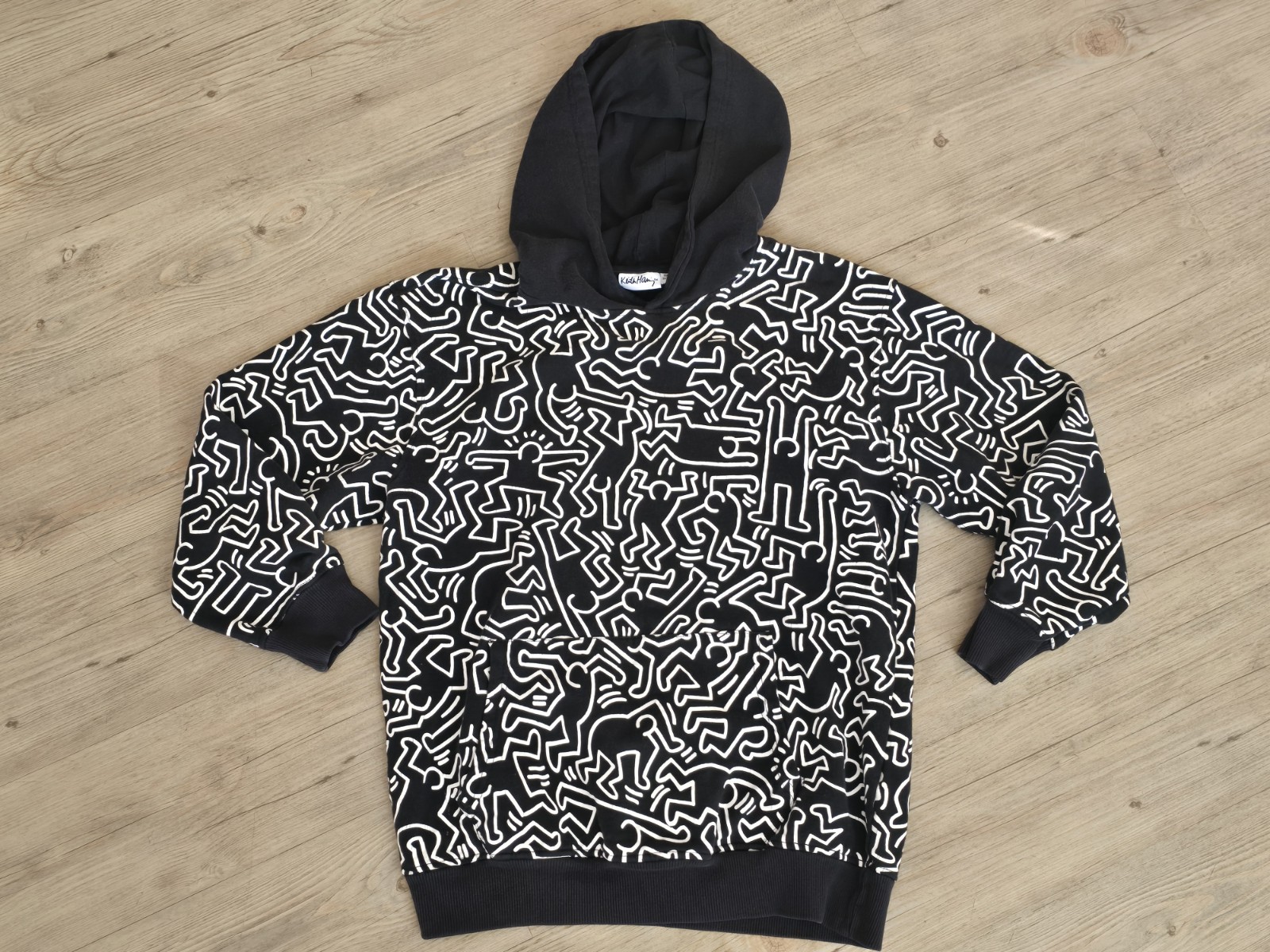 Keith Haring Youth XL Black & White All Over Print Hoodie Rare Find!