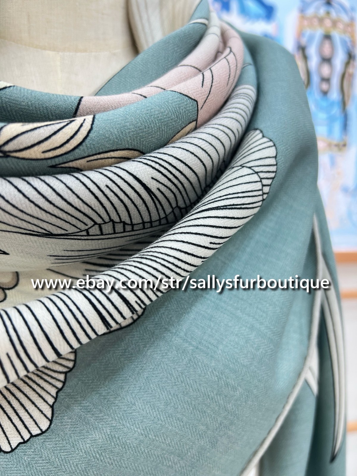 Sallys 70% Cashmere & 30% Silk Stole Flowers Print Double Face Scarf Shawl 53″