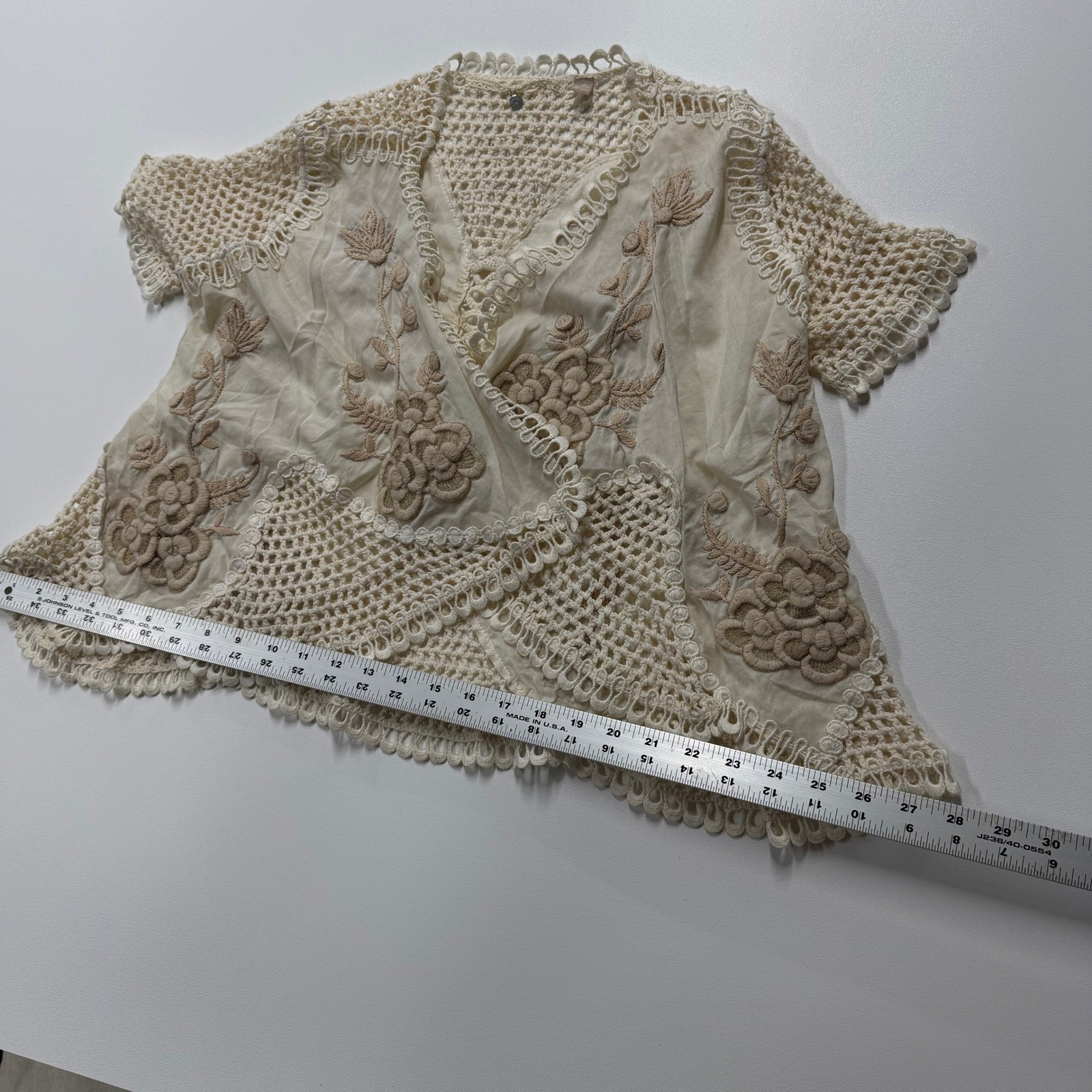 Knitted Dove Cream Floral Embroidered Crochet Lace Wrap Top