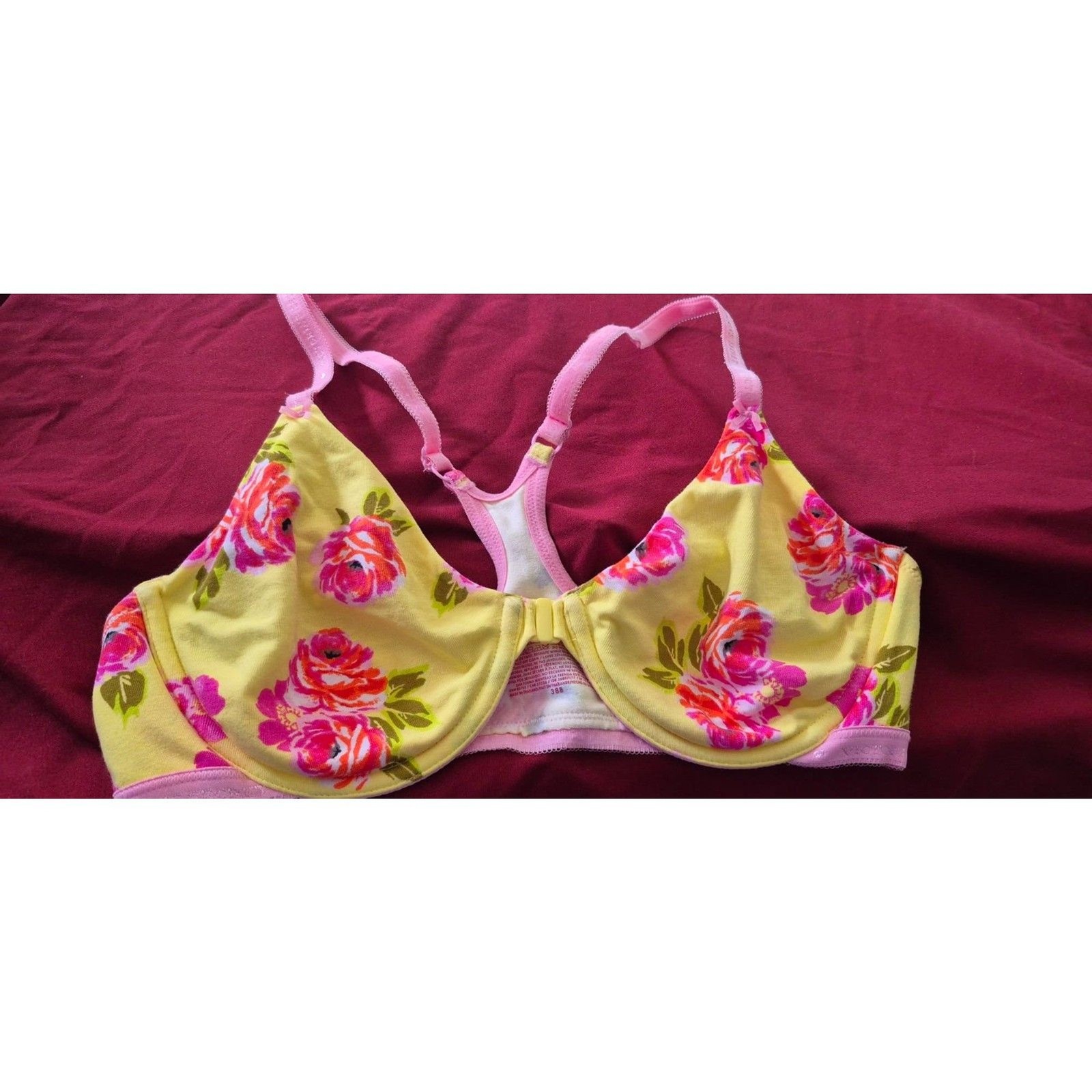 NWOT Victorias Secret 38B Racerback Floral Yellow Pink Underwire