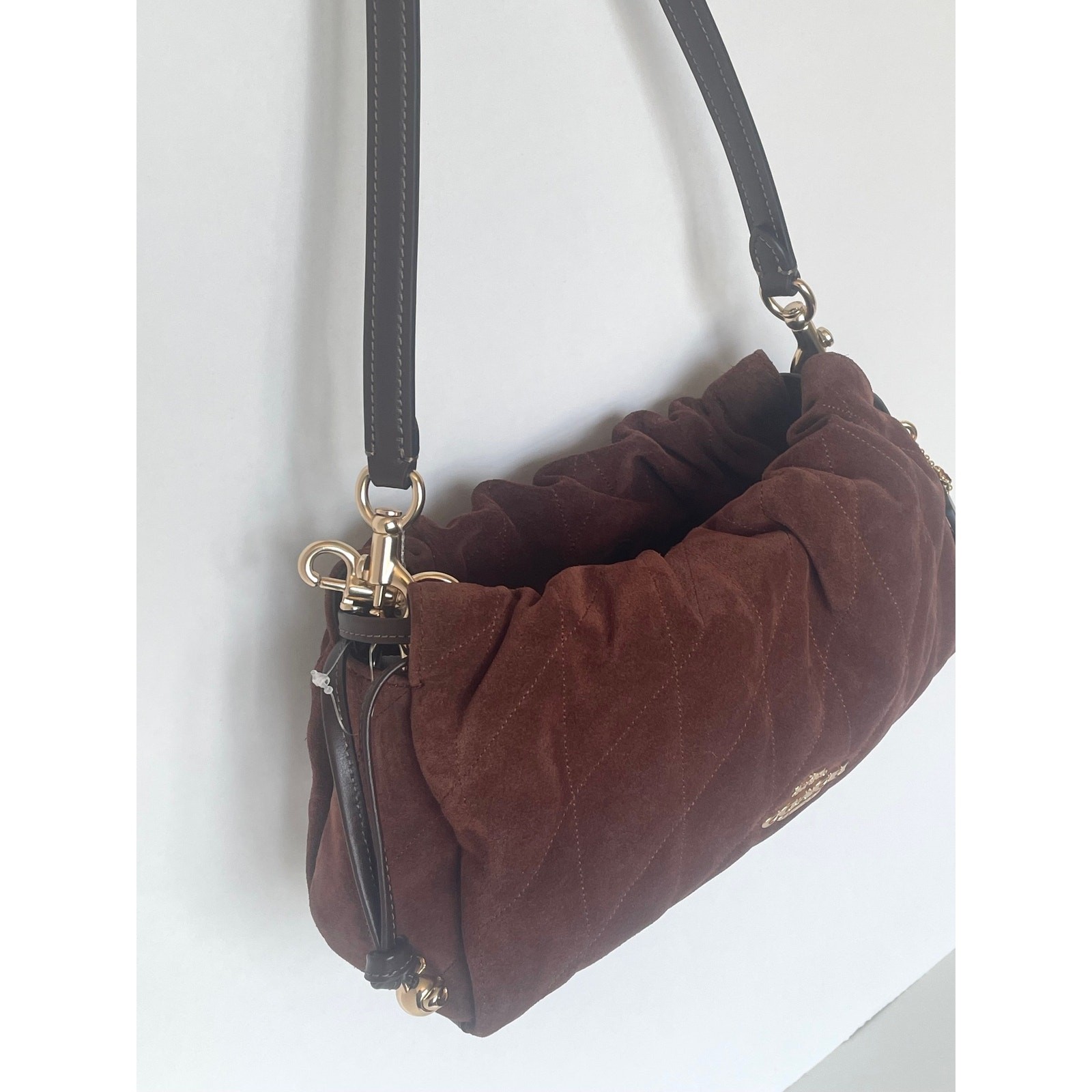 Coach Faye Shoulder Bag CCZ55 Quilted Suede Leather Brown Maple Crossbody