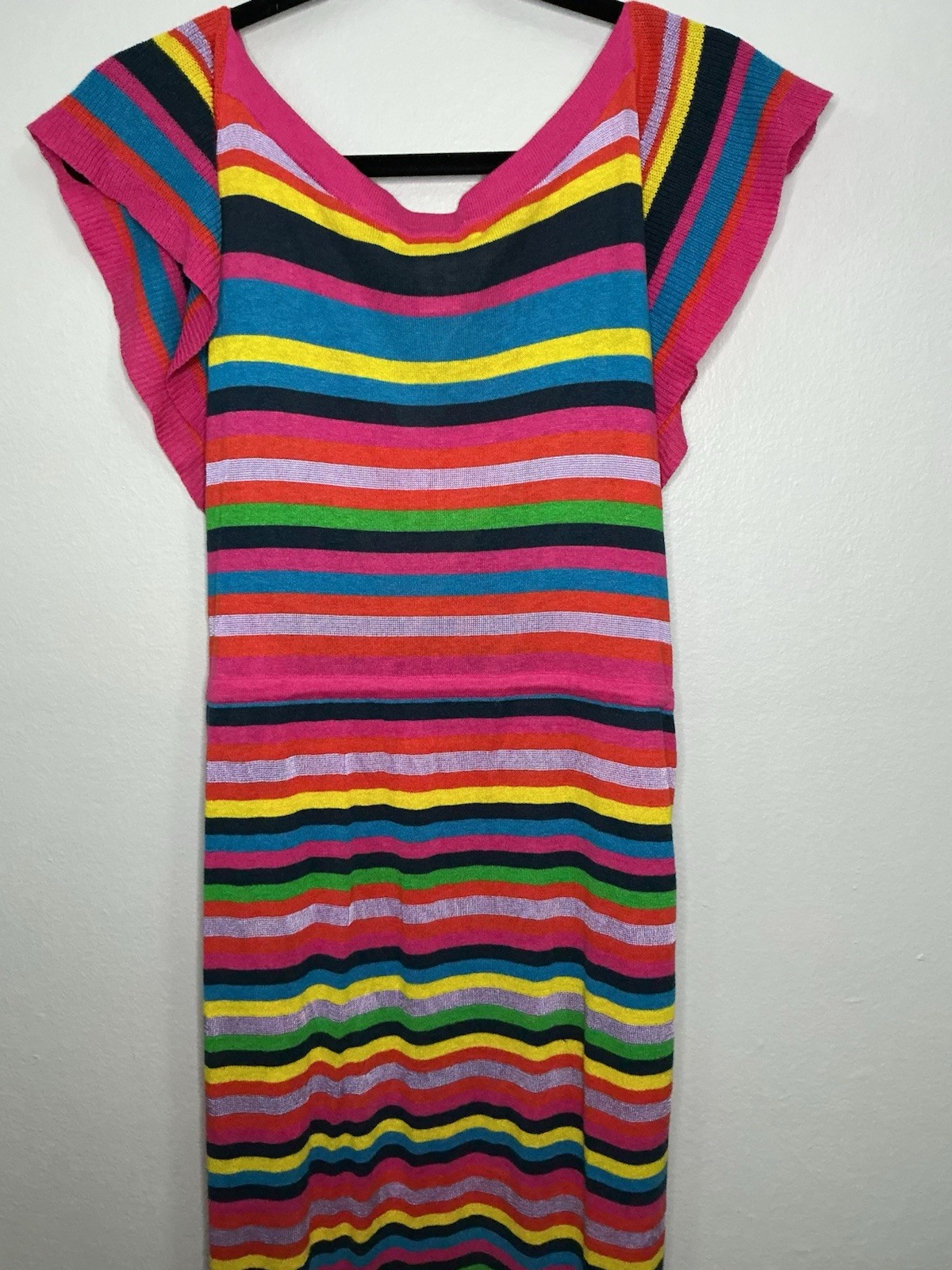 Barbiecore Nanette Lepore Multicolor Striped Knit Maxi Dress Cap Sleeve S