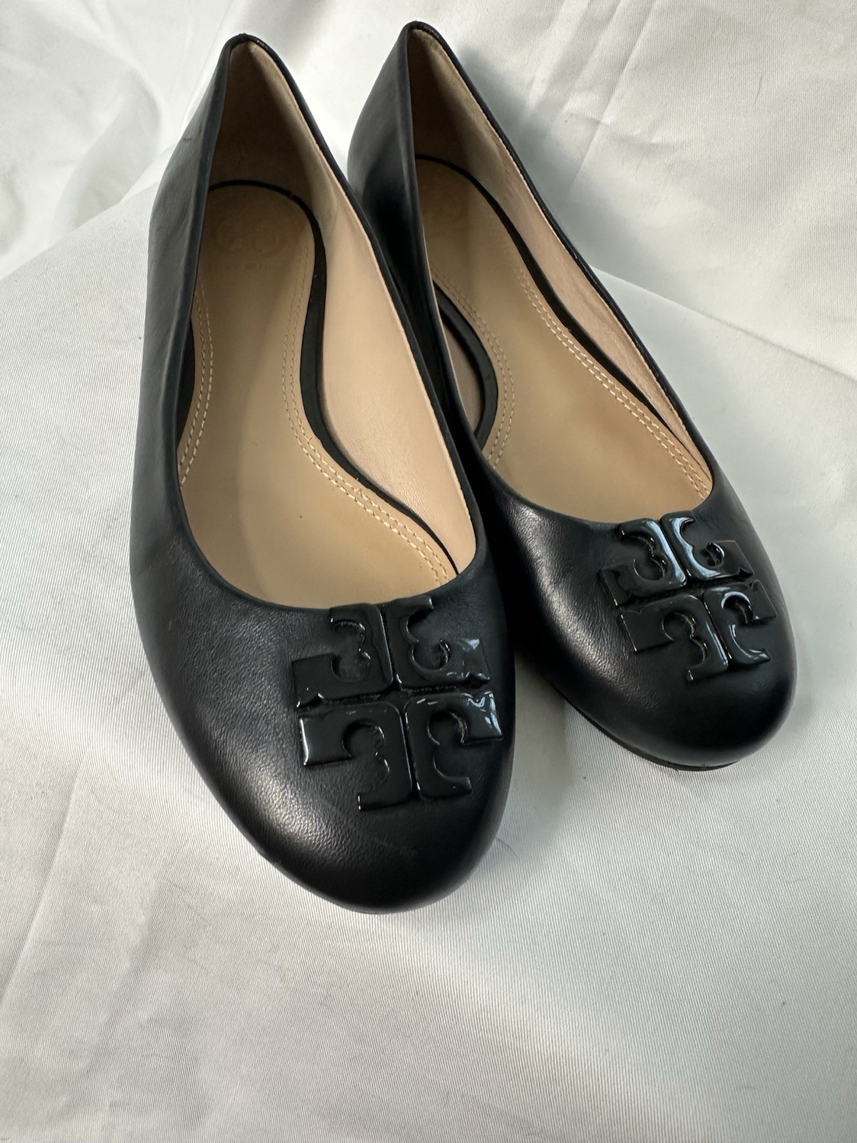 Tory Burch Women’s Black Leather Ballet Flats Slip-On Comfort Logo US 7.5