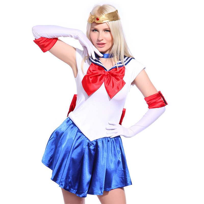 Sailor Moon Usagi Tsukino Cosplay Halloween Anime Costume Uniform Dress w/Glove