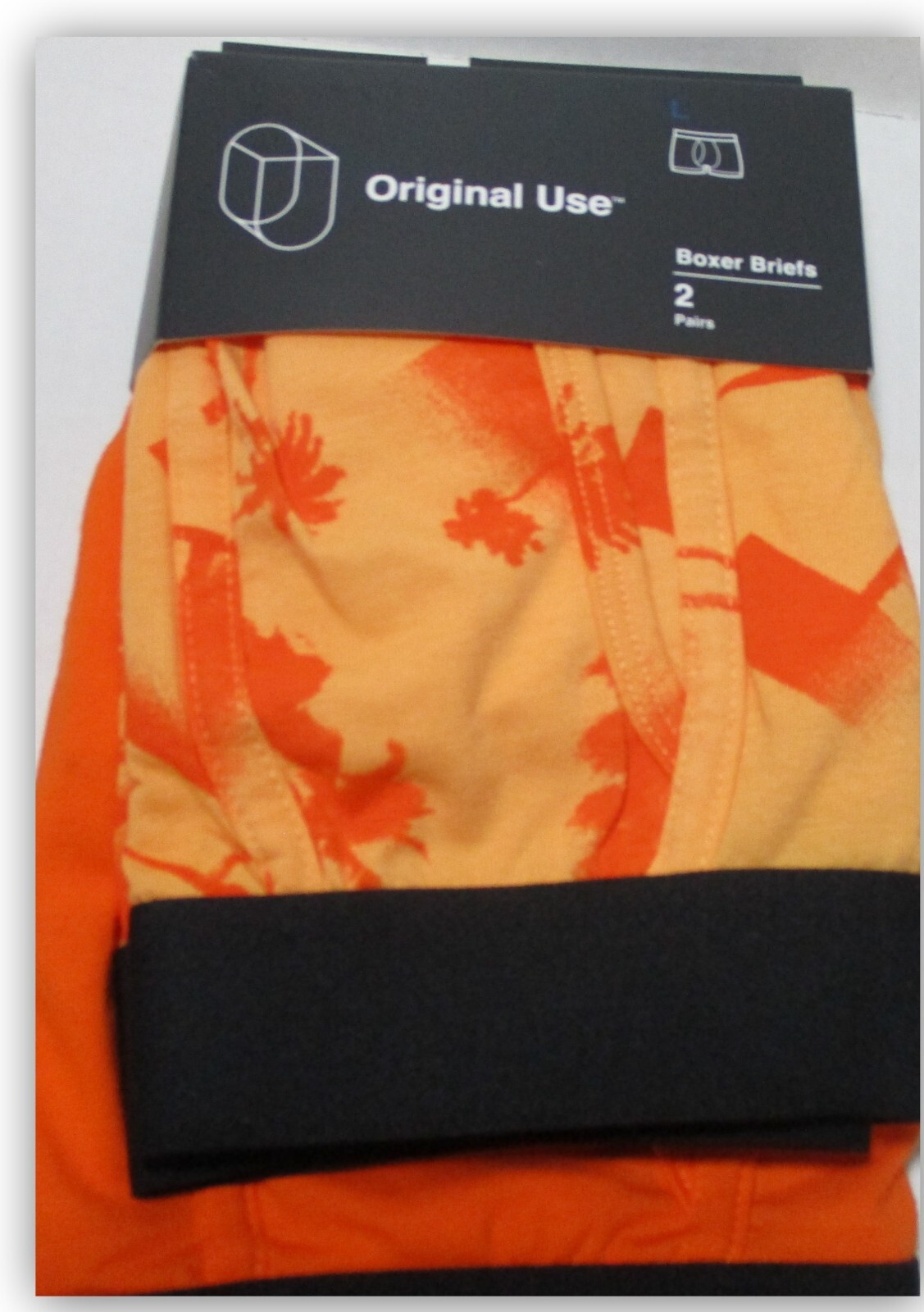 BOXER BRIEFS 2pk Palms Beach Print & Orange soft stretch Knit fabric Original U