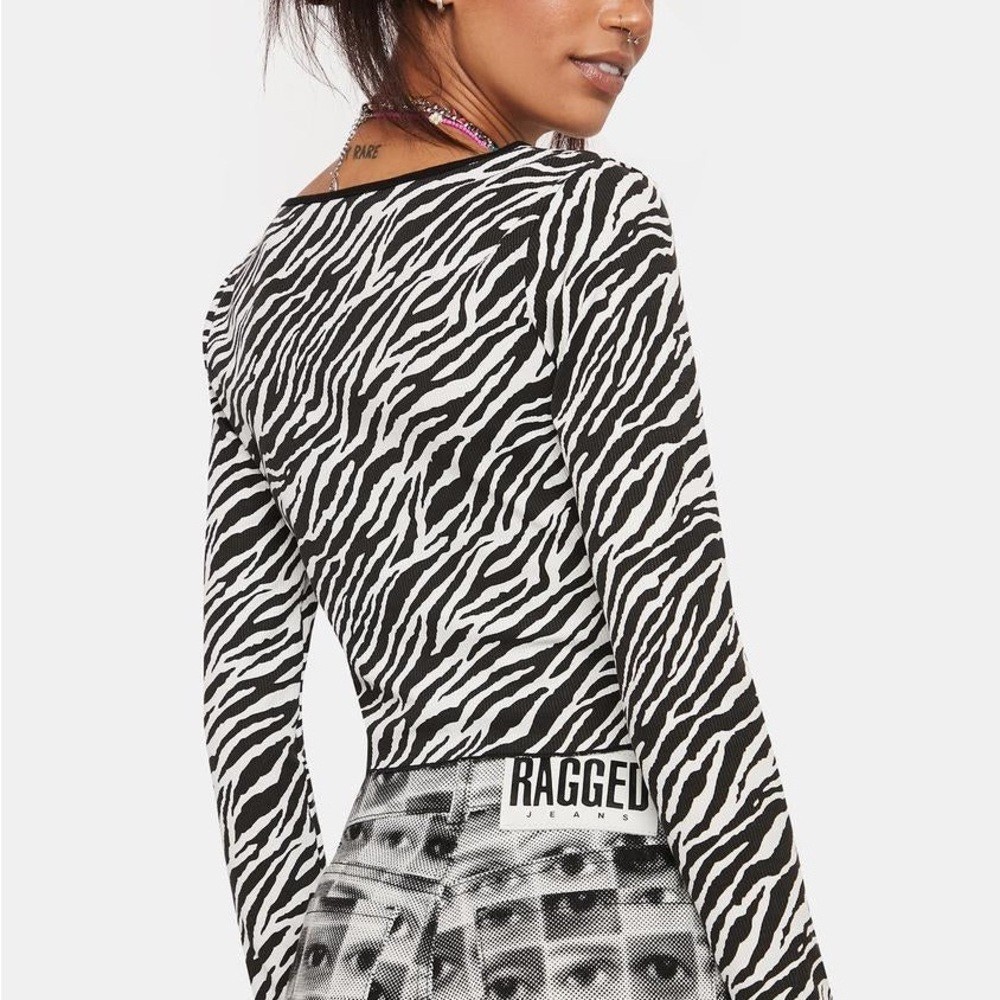 Revolve- pretty garbage Zebra Print Ribbed Knit Tie Top | size S
