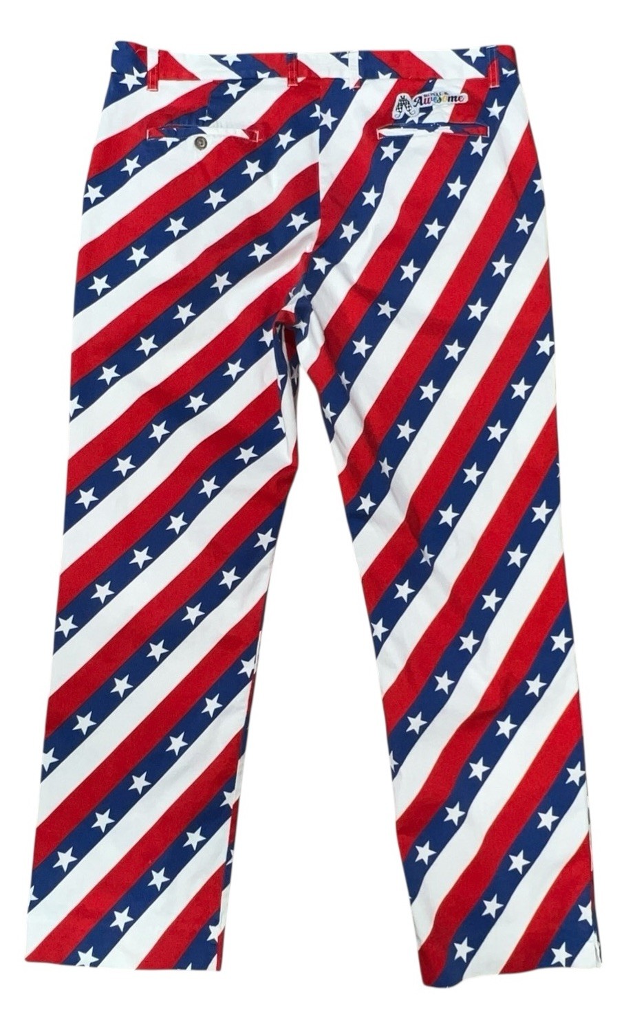 Royal & Awesome Pars and Stripes Trousers Golf Pants 40×32 Stars Red White