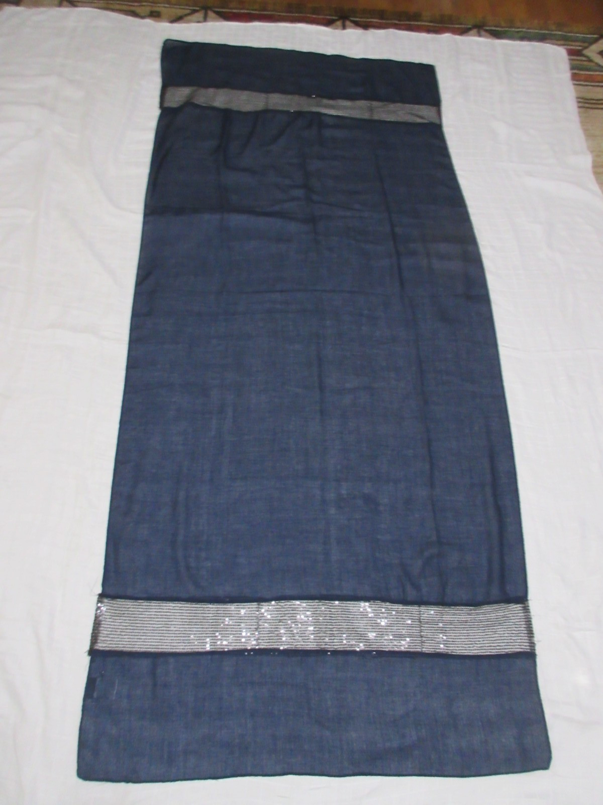 Accessory Connective Navy Rectangular Scarf w Metallic Panels, 30″ W x 70″ L, Ex