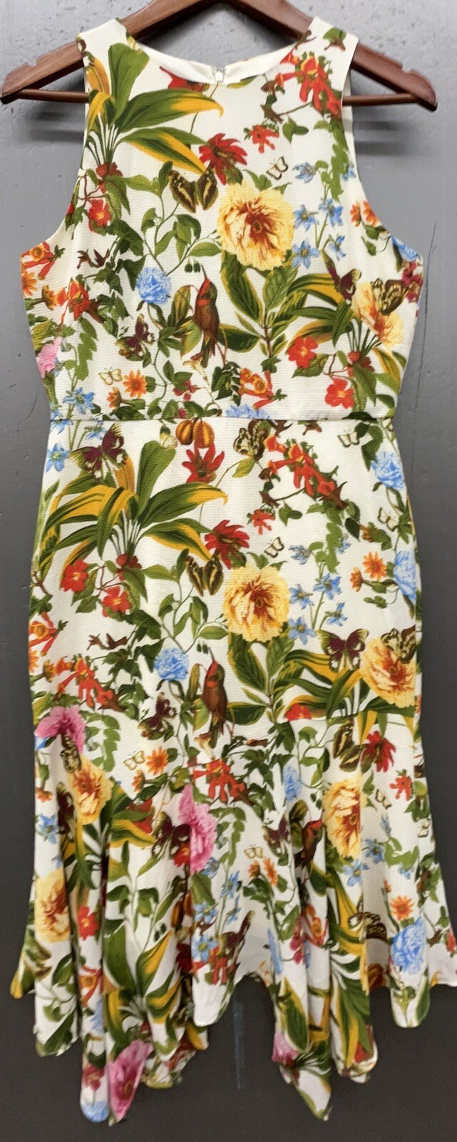 Liz Claiborne Dress 6 Ivory Multicolor Floral Halter Flair Midi Autumn Fall