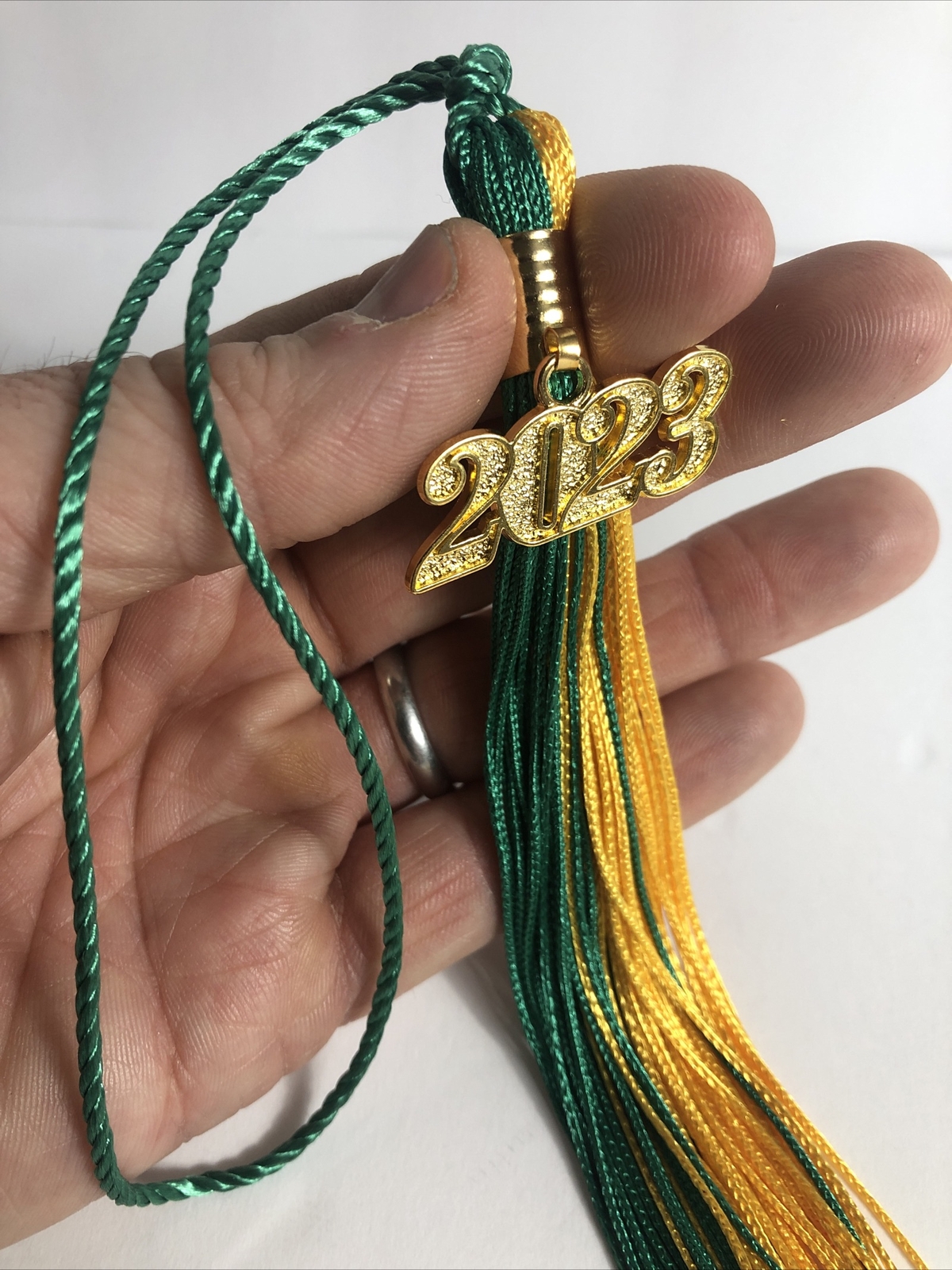 Green / Gold 2 Color Graduation Tassel With Gold Date Drop 2023 Oregon