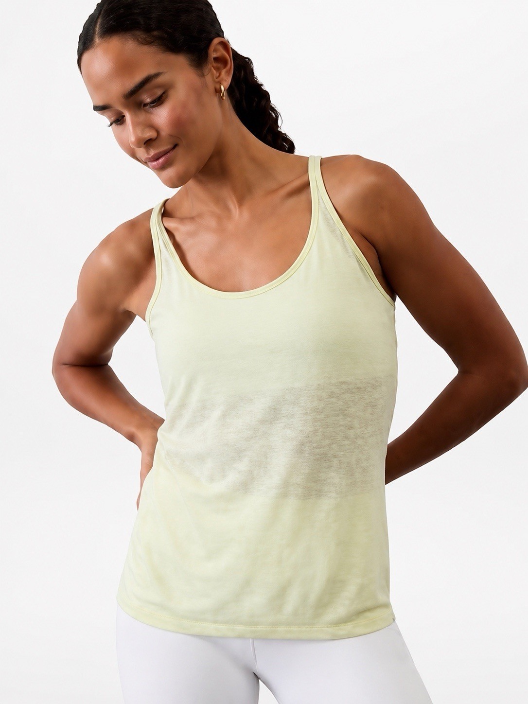Athleta Gateway Linen Blend Tank Women’s Large Limone Green Racerback
