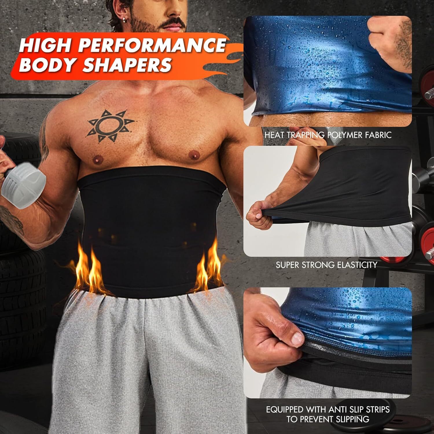 Mens Heat Trapping Waist Trainer Sweat Body Shaper Thermo Sauna Belt Weight Loss