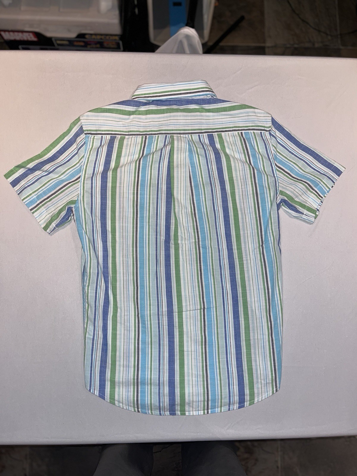 U.S. Polo Assn. Striped Button-Up Shirt S Blue Green White Short Sleeve Stretch