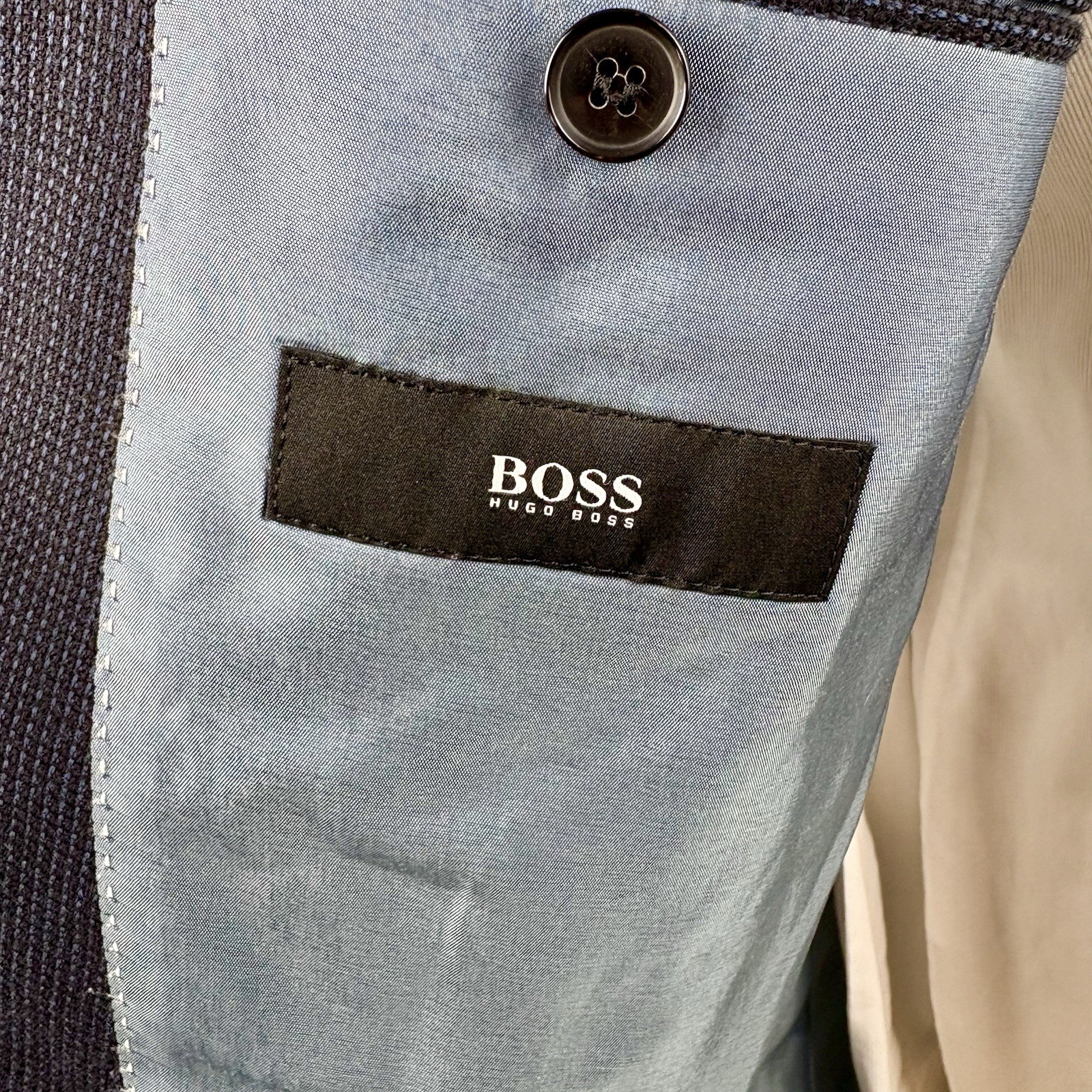 Hugo Boss Pasolini 48L blue black nailhead wool cashmere sport coat
