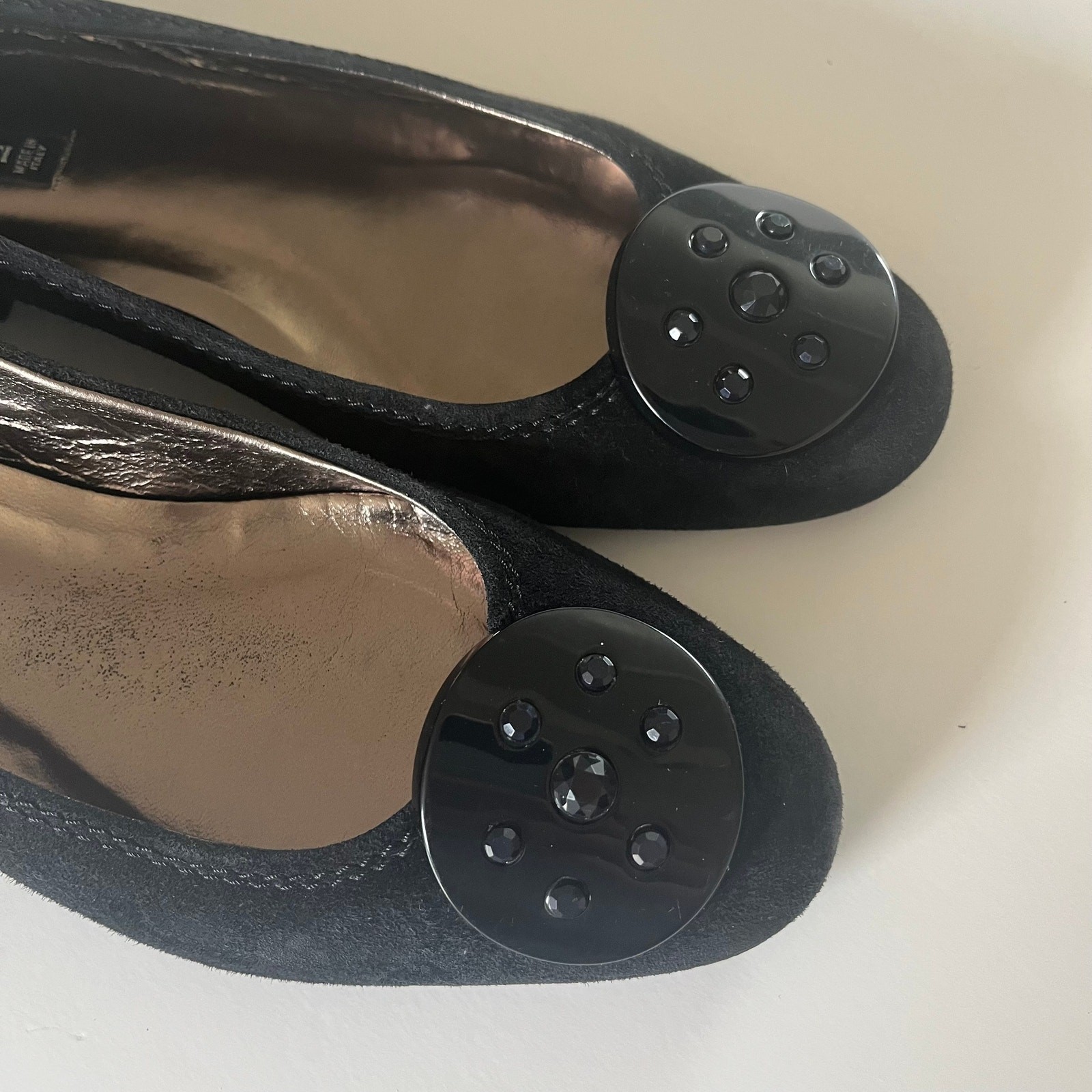 Claudia Ciuti Black Suede Emblem Flat Women’s 7N Made in Italy Ballet Slip On