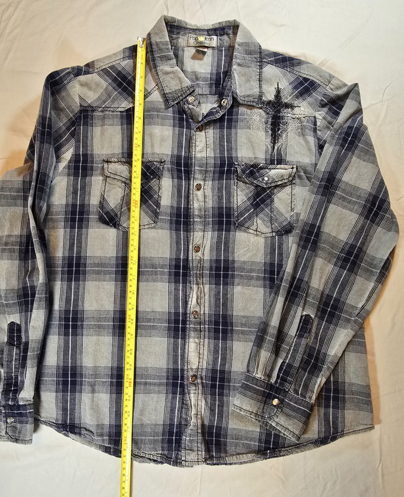 Buckle Pop Icon Clothing Mens XXL Button Up Shirt Western Embroidered Plaid
