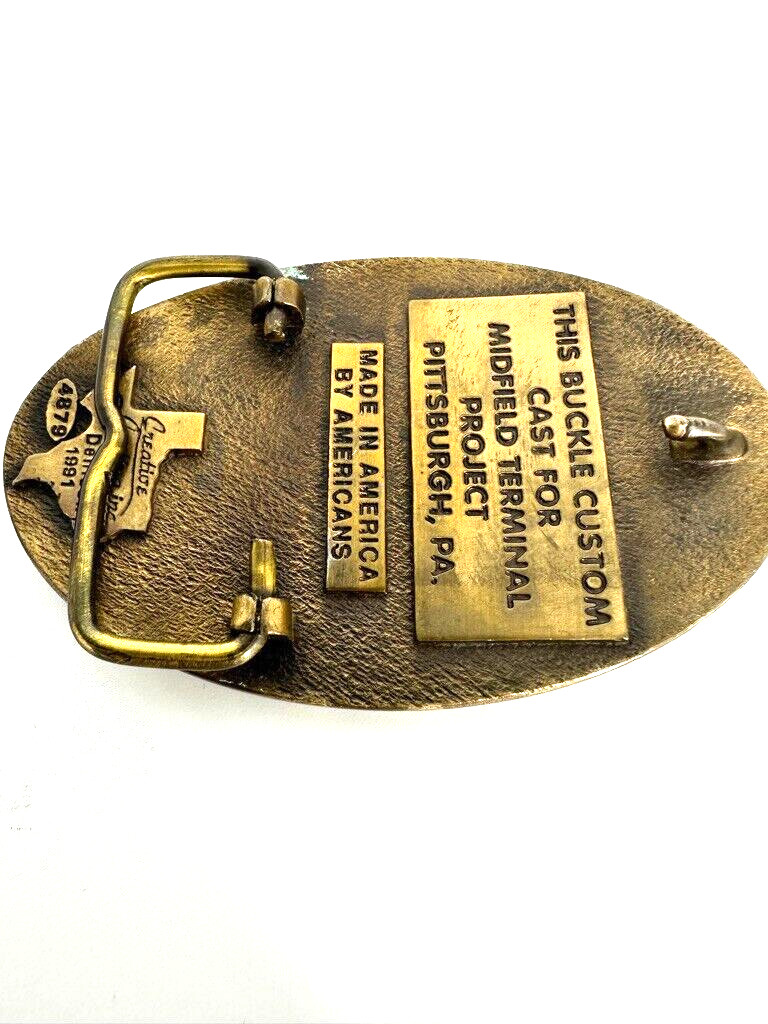 Commissioners Brass Belt Buckle Midfield Terminal Safety Award 1991 VTG