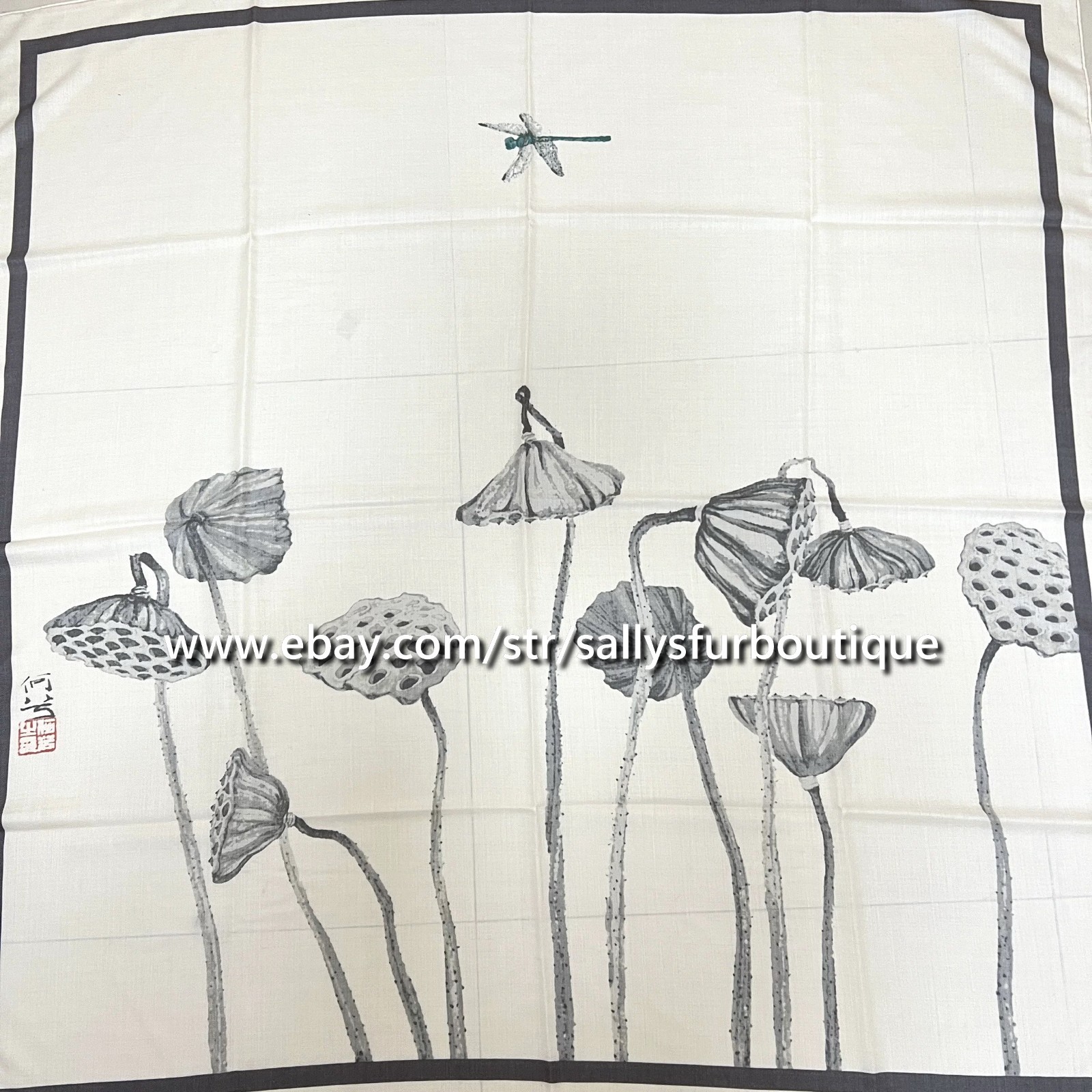70% Cashmere 30% Silk Wrap Scarf Lotus Print Double Face Square Shawl 53″
