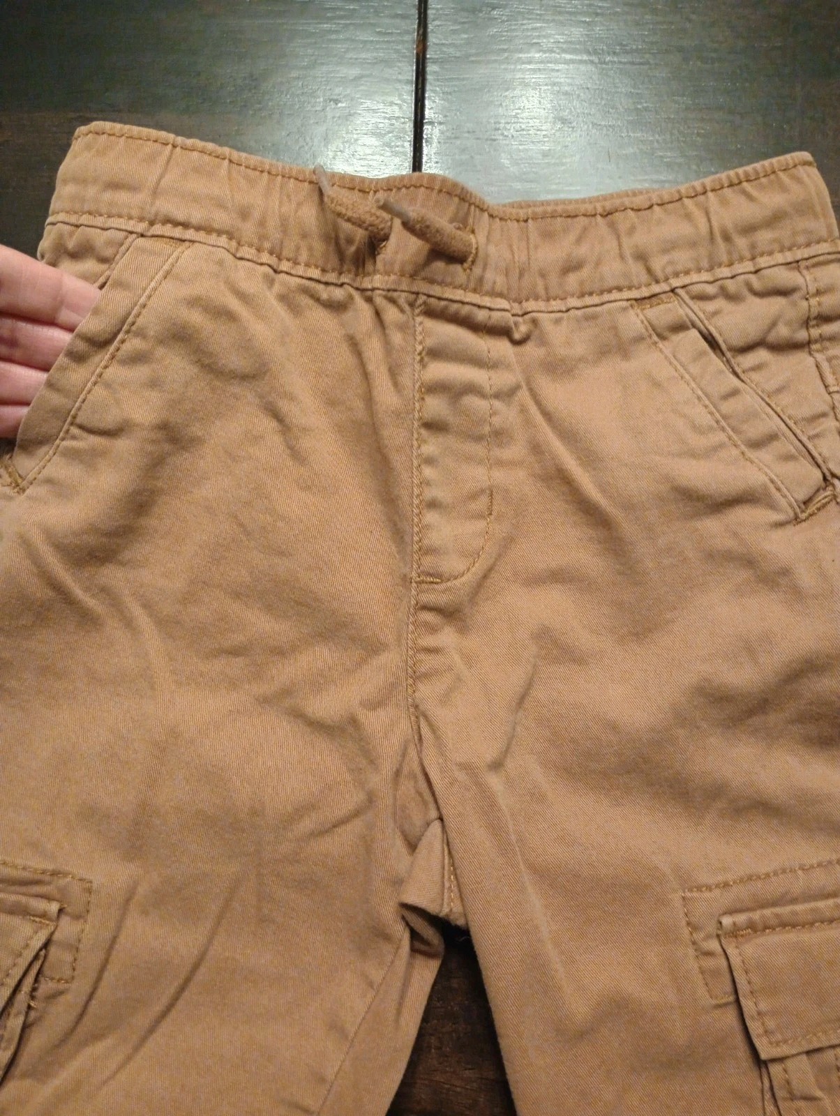 Old Navy Boys 5T Brown Cargo Pants Drawstring Elastic Waist Twill Cotton/Spandex