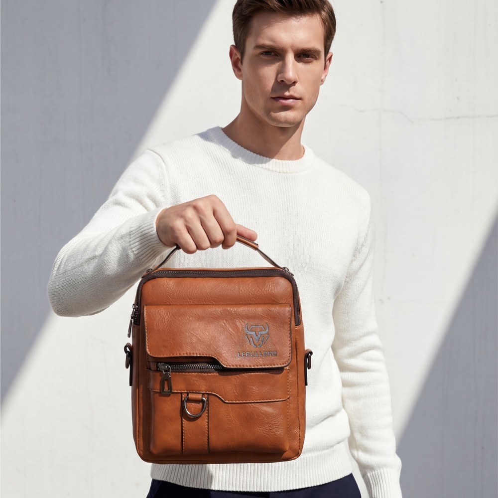 Men’s Shoulder Messenger Bag Business PU Leather 8″ Handbag Outdoor Sport Bag