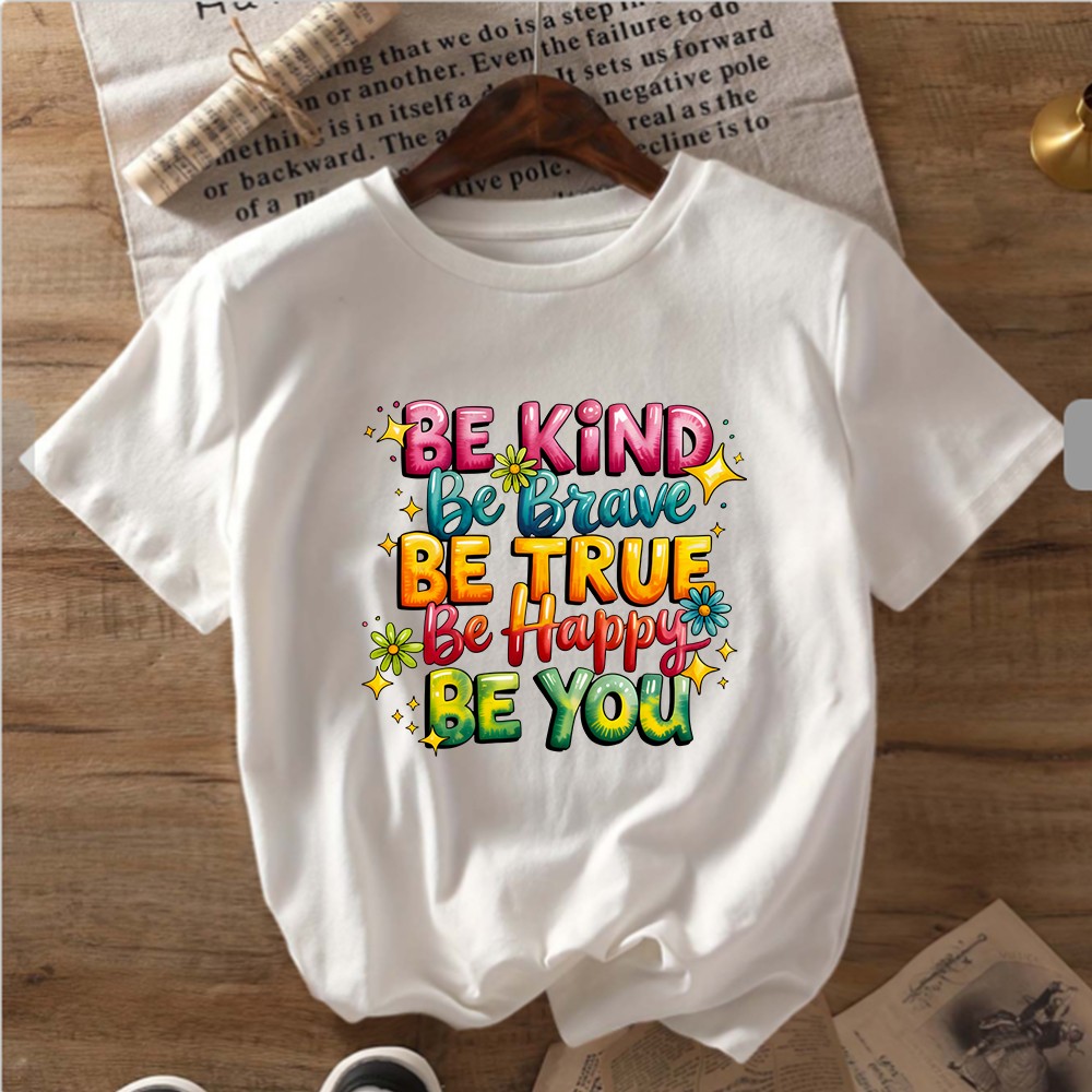 Positive “Be Happy Be You” T-Shirt Floral Inspirational Casual Statement Top