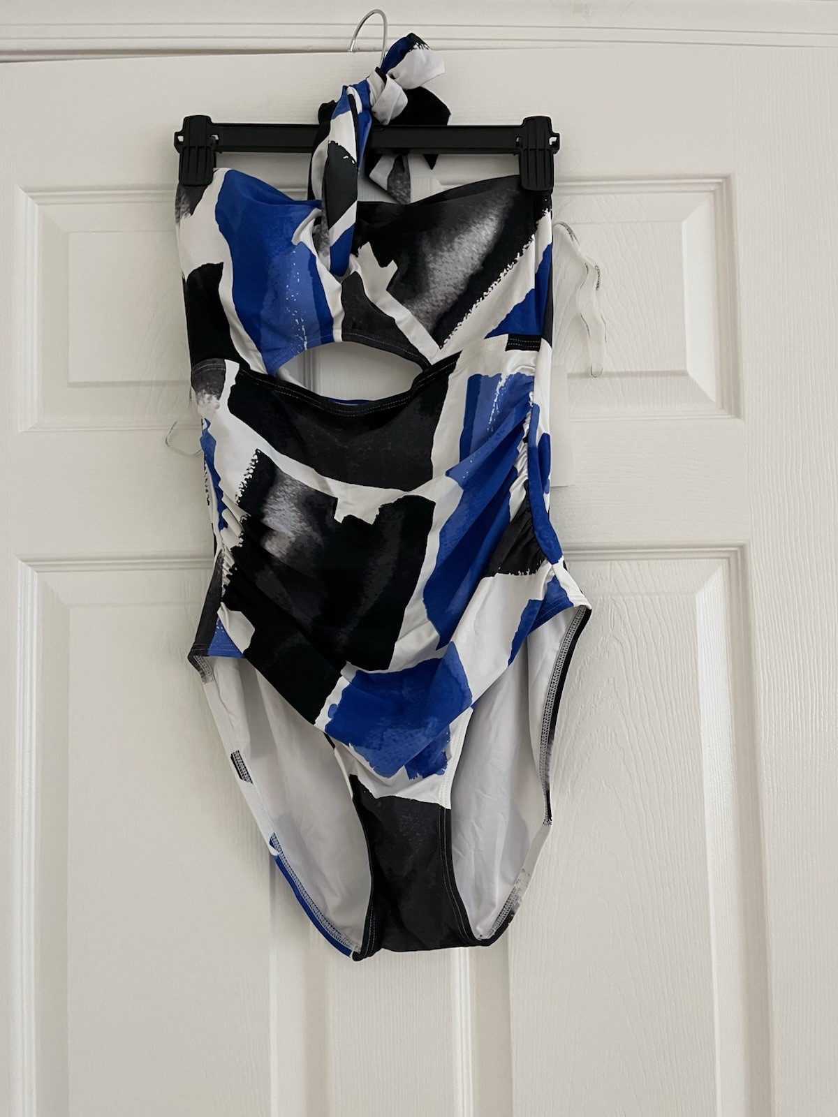 Calvin Klein Women’s One-Piece Swimsuit 14 Halter Cut-Out Abstract Blue/Black