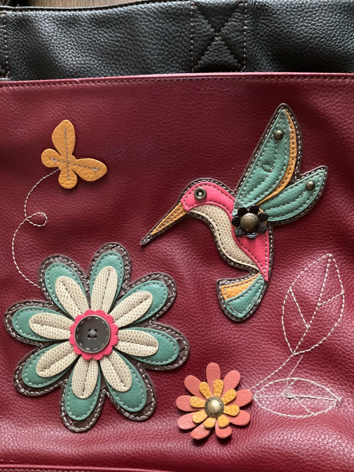 Chala double set Large garnet red Hummingbird Tote Purse/bag / Mini Phone purse