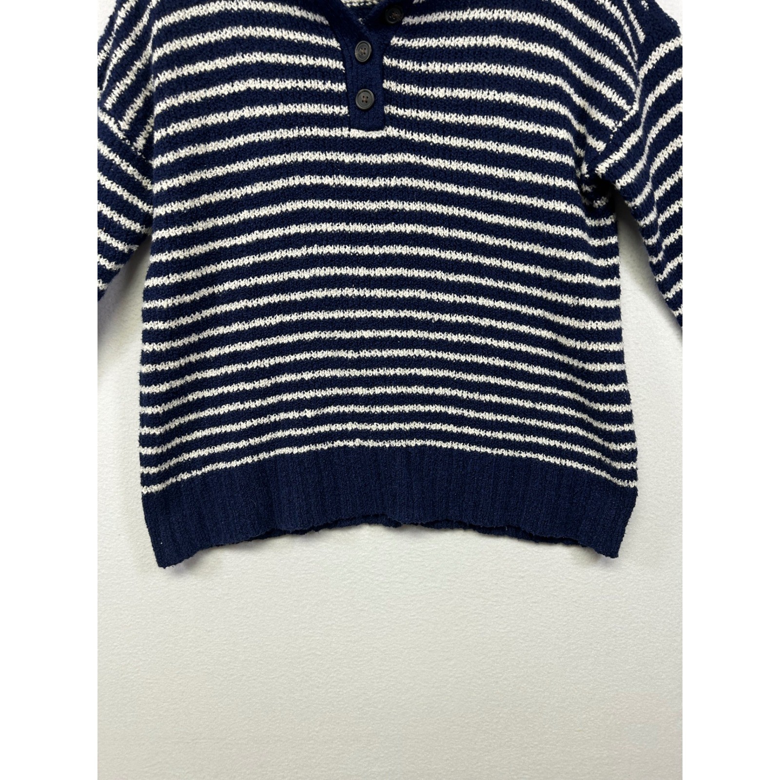 Coastal Nautical American Eagle Womens S Navy White Striped Henley Knit Sweater