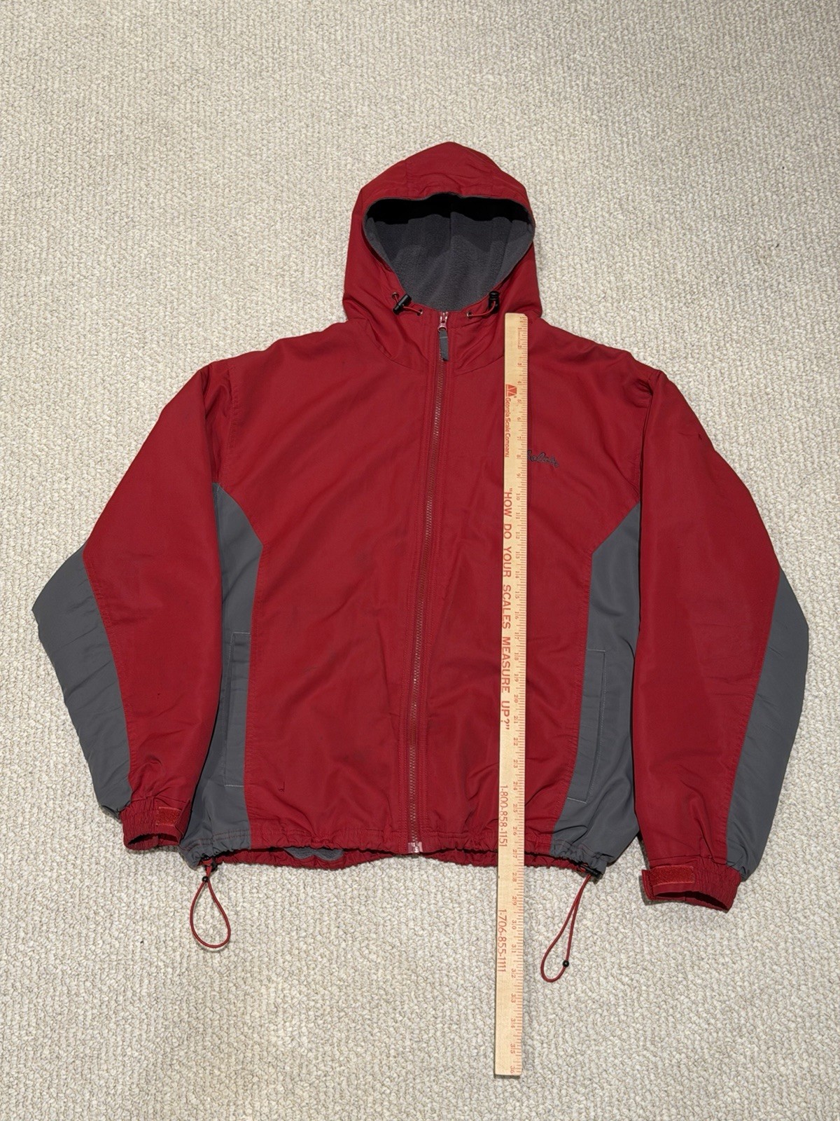 Vintage Y2K Cabela’s Men’s L Red/Gray Hooded Full Zip Jacket With Pockets