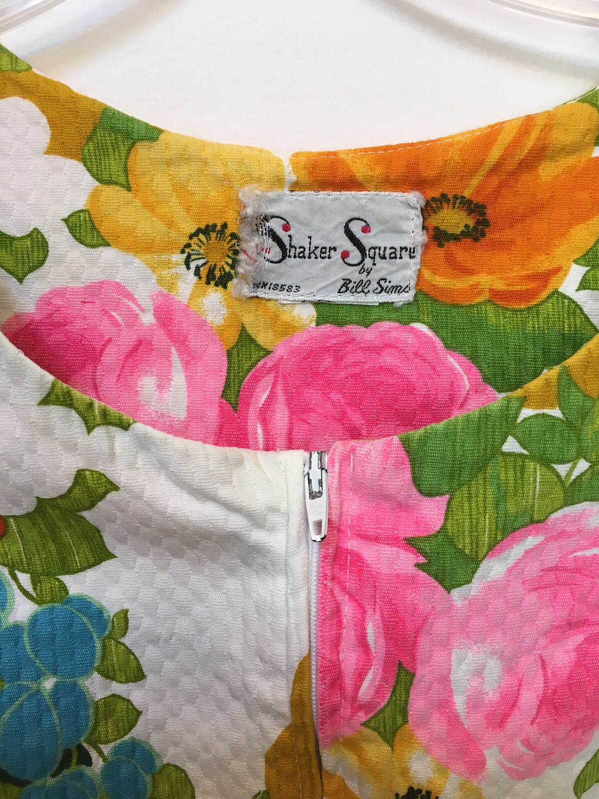 Shaker Square by Bill Sims Vintage Housecoat Front Pockets Metal Zip 60s M/L
