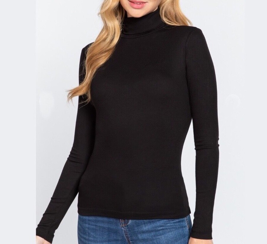Active Basic 13174 Rayon Ribbed Knit Turtleneck Long Sleeves Form Fit Stretchy