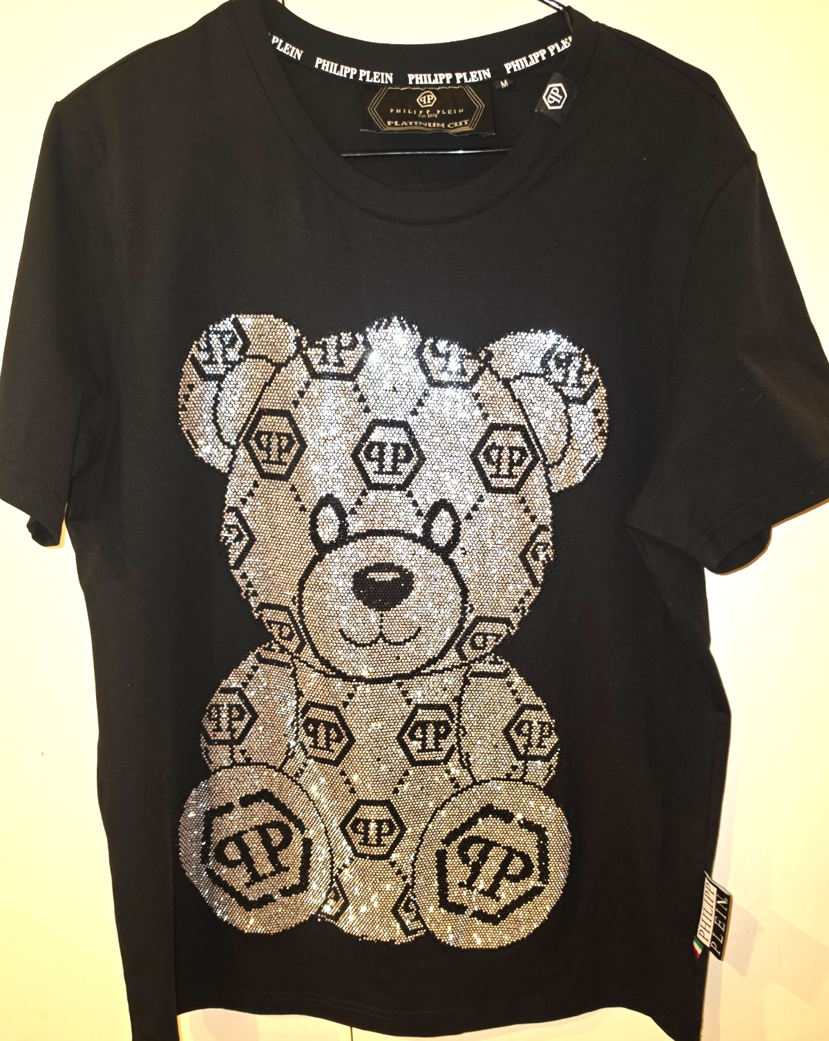 Philipp Plein Teddy, Rhinestone, Black T-shirt Medium, Authentic MSRP $700, Y2K